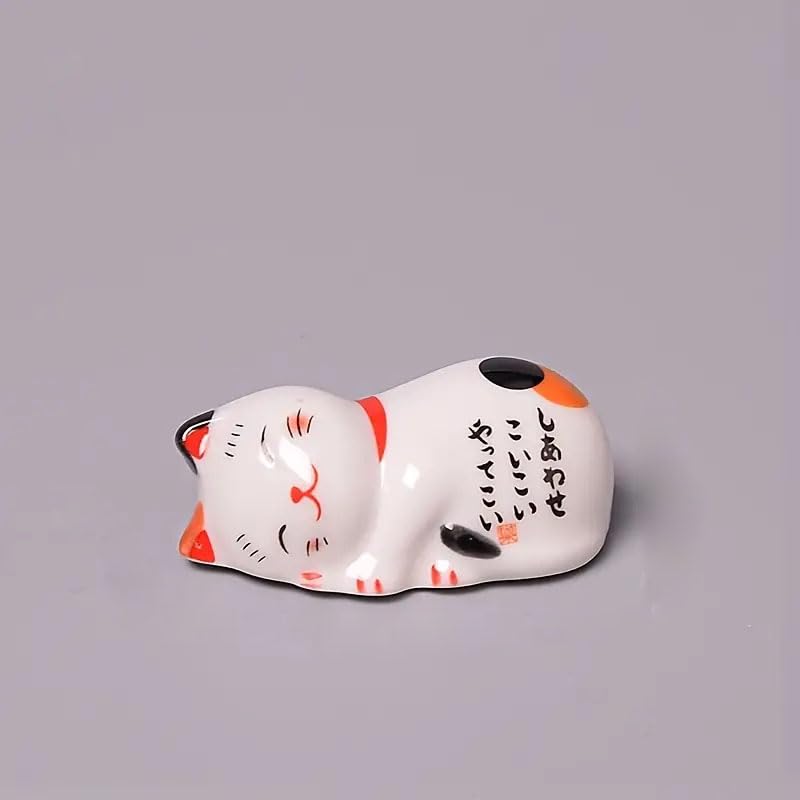 10Pcs Japanese Ceramic Chopstick Holders - Lucky Cat Bone Porcelain Chopstick Stands for Sushi, Asian Dining & Home Decor - Cute Small Ornaments for Kitchen & Table Setting