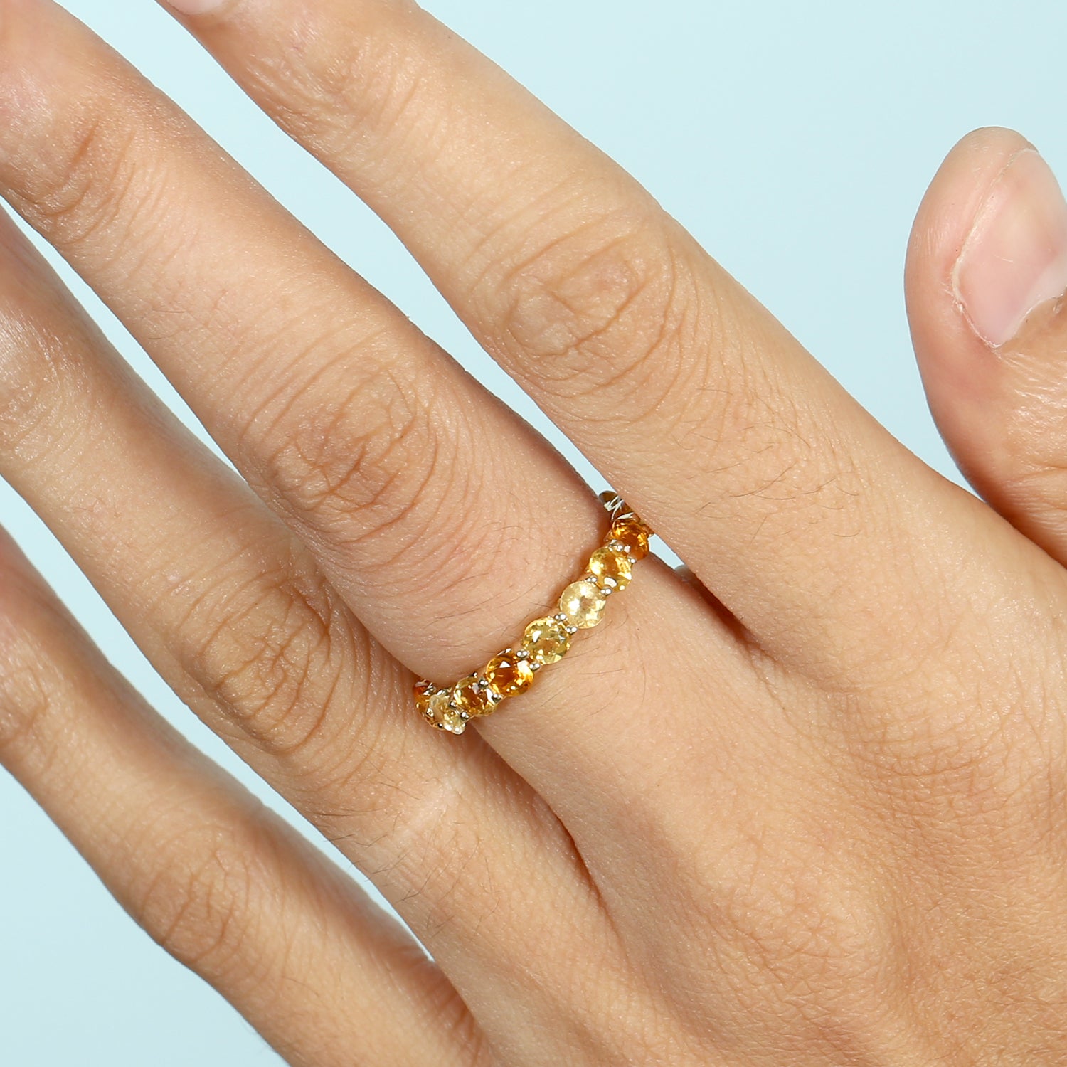 18K Yellow Gold Pave Citrine November Birthstone Ring for Women - Elegant Stackable Band Jewelry Gift for Anniversary, Birthday & Special Occasions