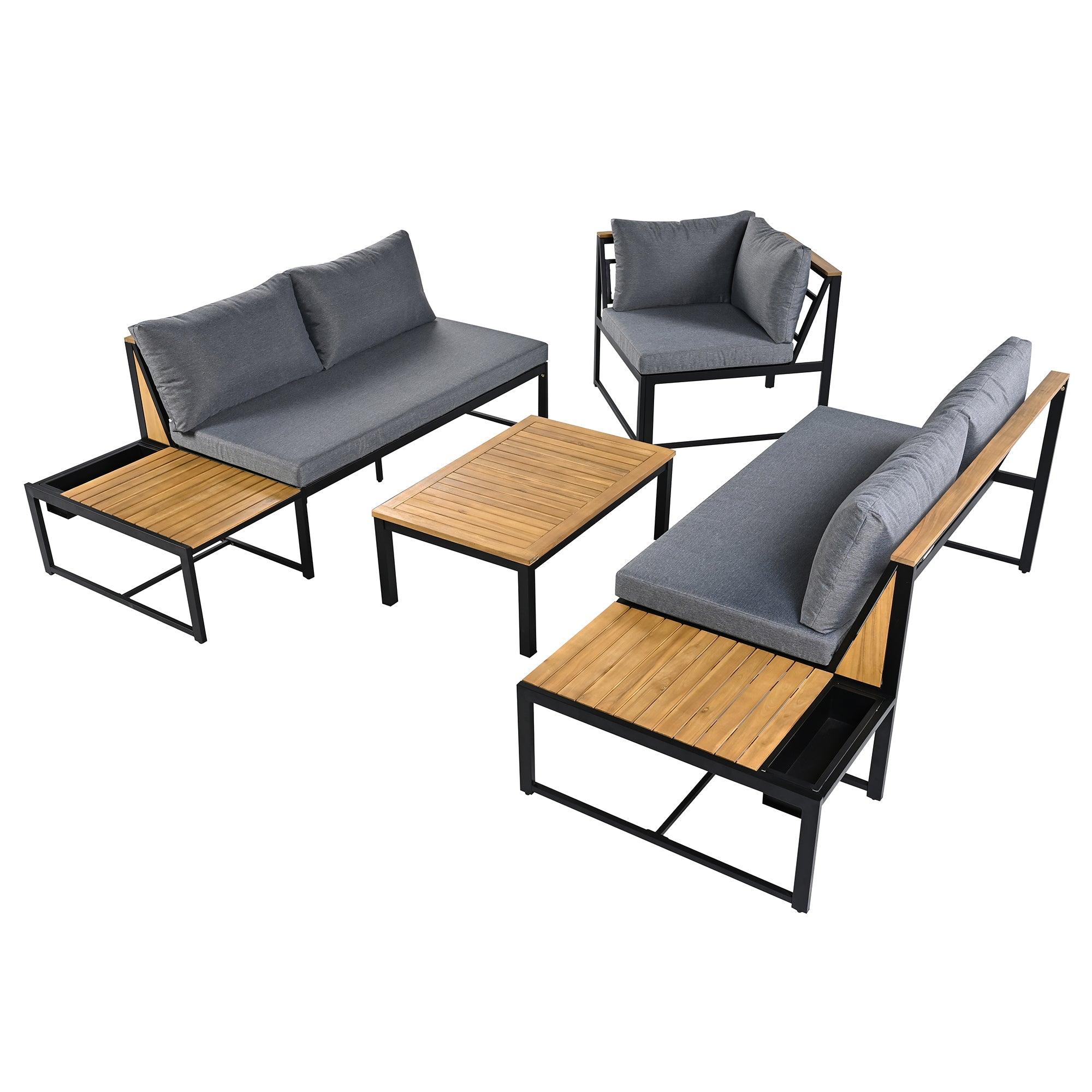 4-Piece Outdoor Patio Furniture Set with Loveseats & Waterproof Cushions - Durable Iron Wood Design for Garden, Backyard, Poolside - Perfect for Relaxing, Entertaining & Outdoor Dining