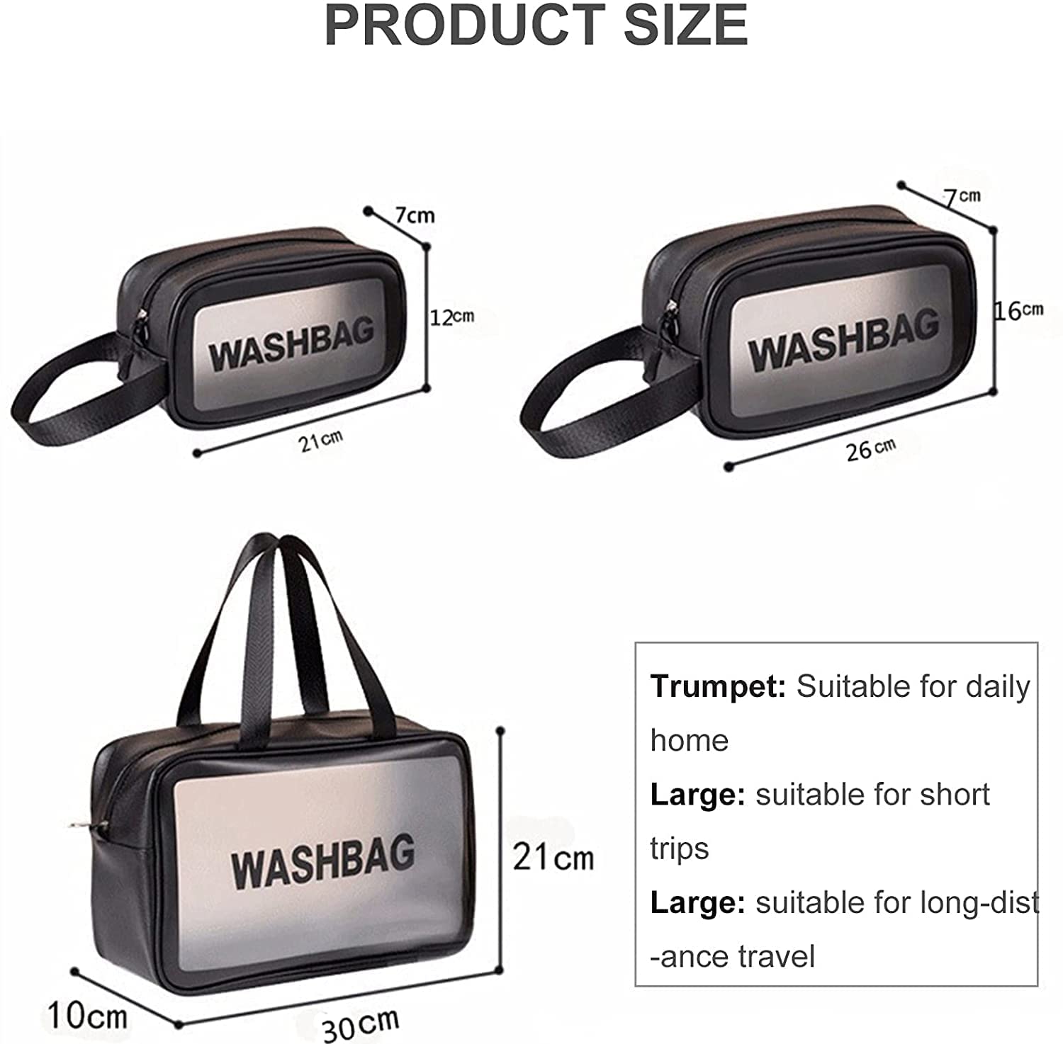 Large Clear Travel Cosmetic Organizer Bag - Waterproof Makeup Pouch & Toiletry Bag for Women & Girls (Black) - Perfect for Airplane Carry-on, Gym, Beach & Vacation Essentials