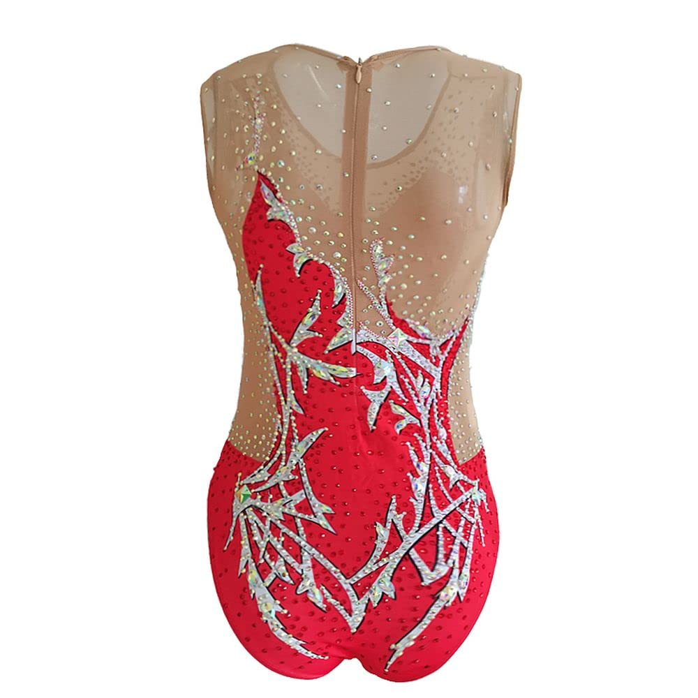 LIUHUO Women's Red Synchronized Swimming Suit - Ballet Dance Leotard for Performance & Competition | Perfect for Water Ballet, Swim Shows, and Dance Recitals