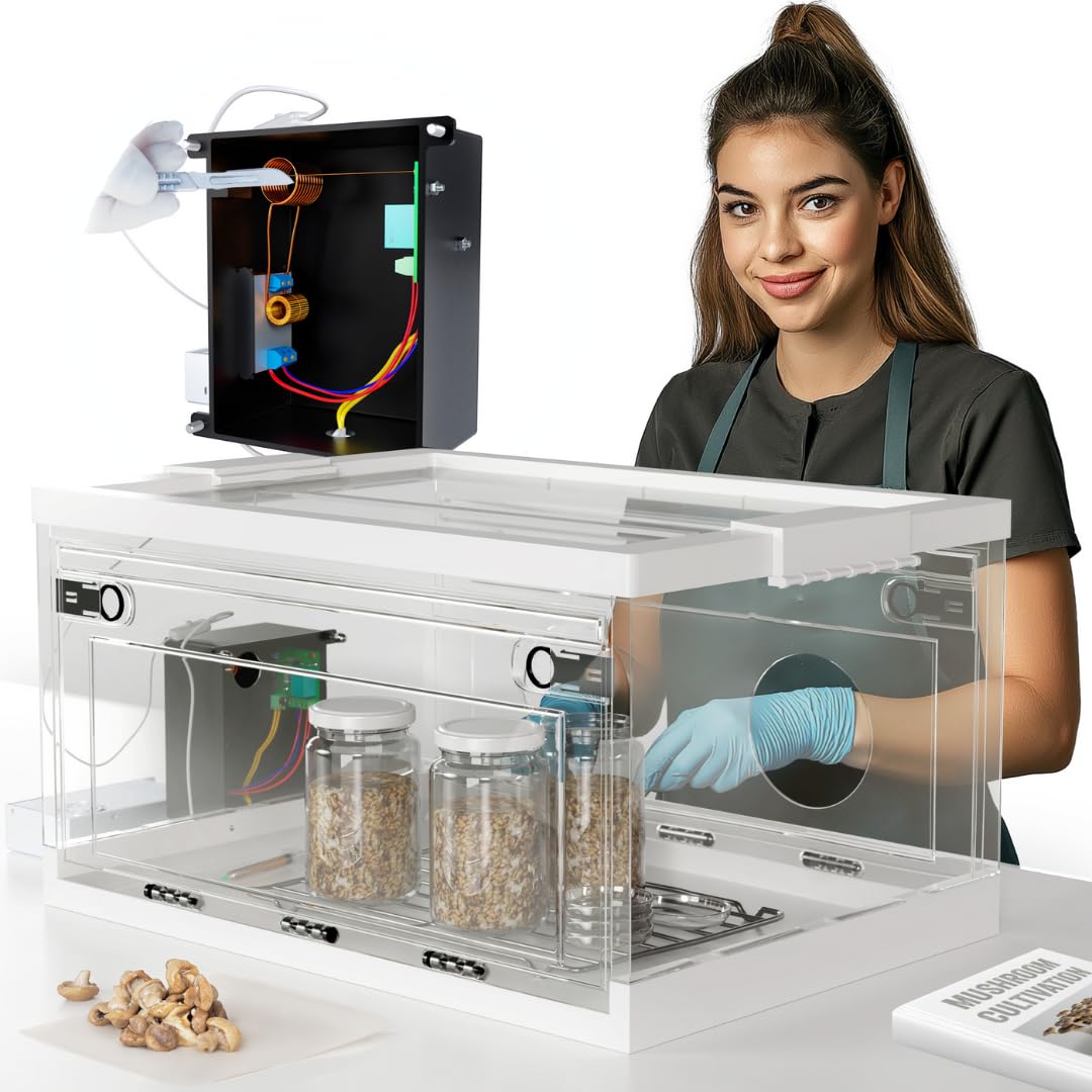 Premium Collapsible Still Air Box with Induction Scalpel Sterilizer – Ideal for Agar Work, LC Preparation & Mycology – Mushroom Growing Kit with LED Light & Wire Rack – Perfect for Home Labs, Fungi Cultivation & Sterile Workspaces
