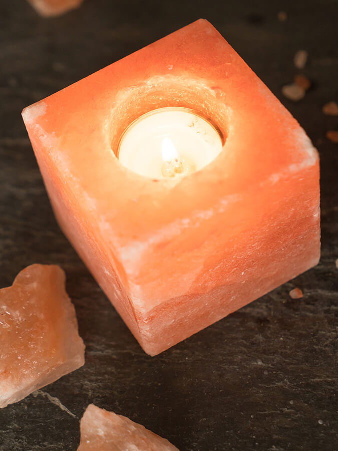 Himalayan Salt Tealight Candle Holder - Square Yoga Studio Decor for Meditation, Relaxation & Home Spa Ambiance