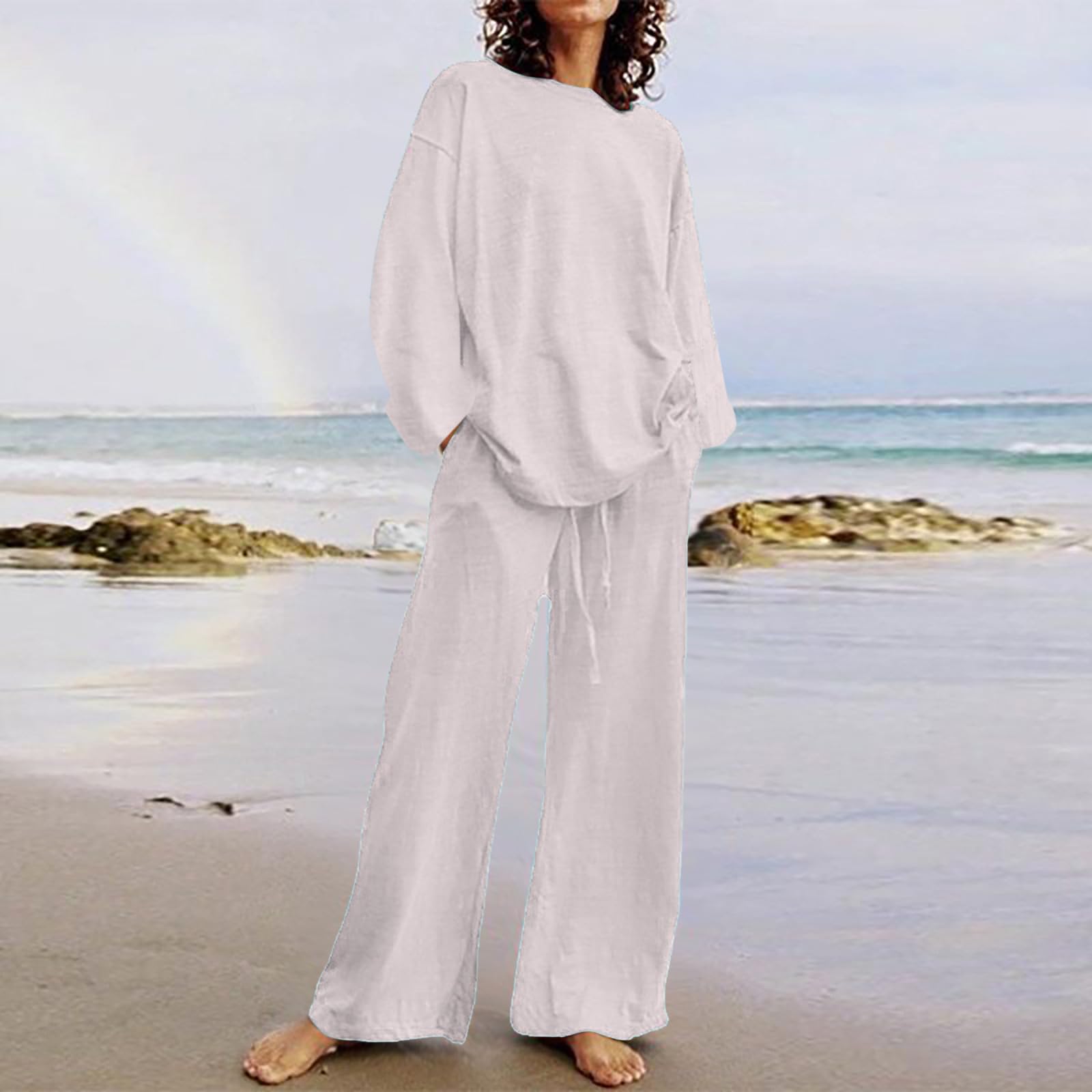 Oelaio Women's 2-Piece Lounge Set - Soft Cotton Casual Pajama Pants & Top Matching Outfit for Fall | Plus Size Comfortable Loungewear for Home, Sleep & Relaxation