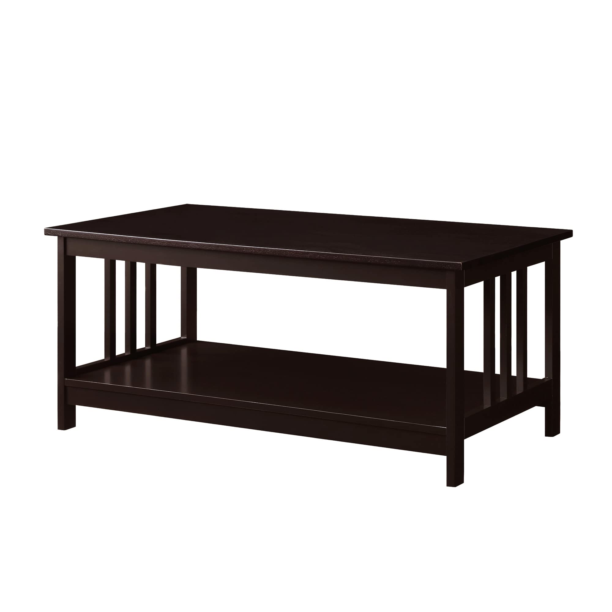 Mission Style Coffee Table in Espresso Finish - Modern Living Room Furniture for Small Spaces, Home Decor & Entertainment Use