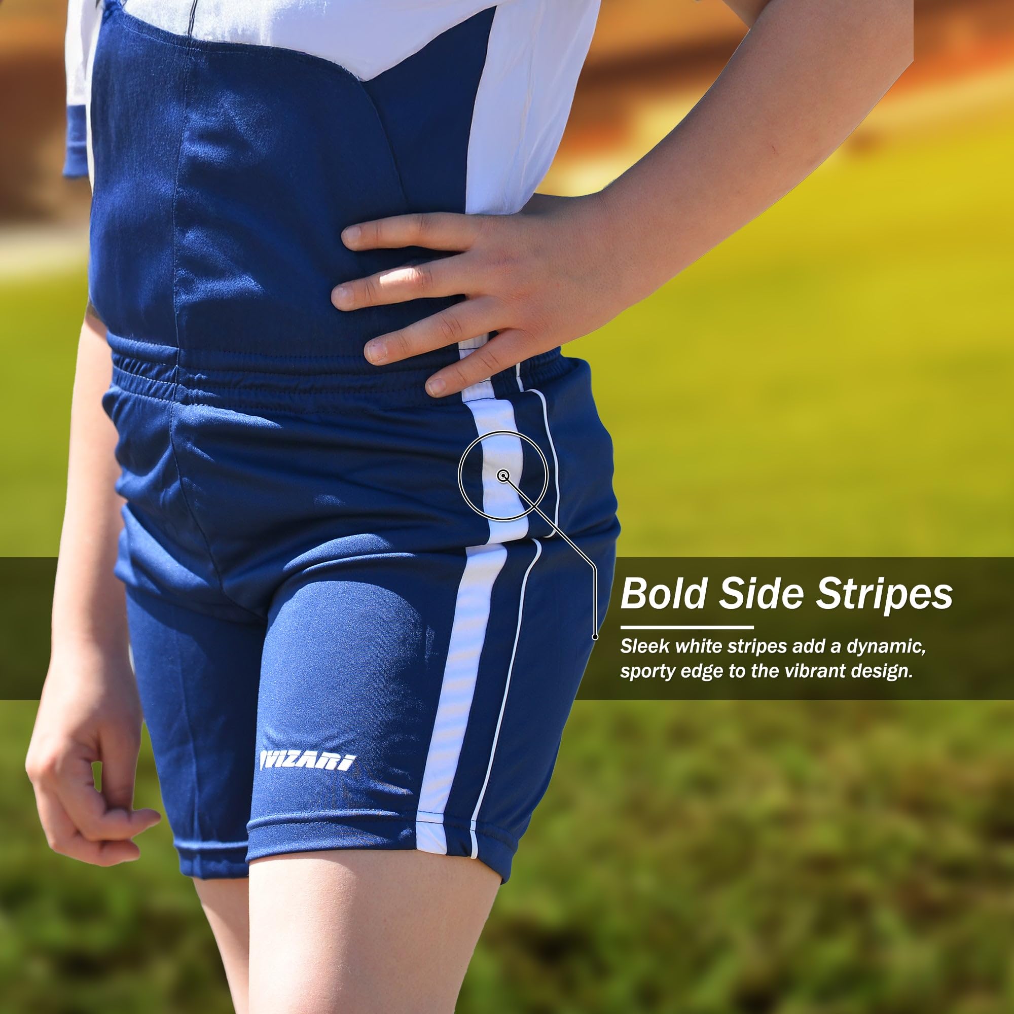 Vizari Youth Athletic Shorts - Breathable Polyester Sports Shorts for Boys & Girls | Soccer, Gym, Running, Training & Outdoor Activities | Perfect for School PE, Summer Camp & Team Sports