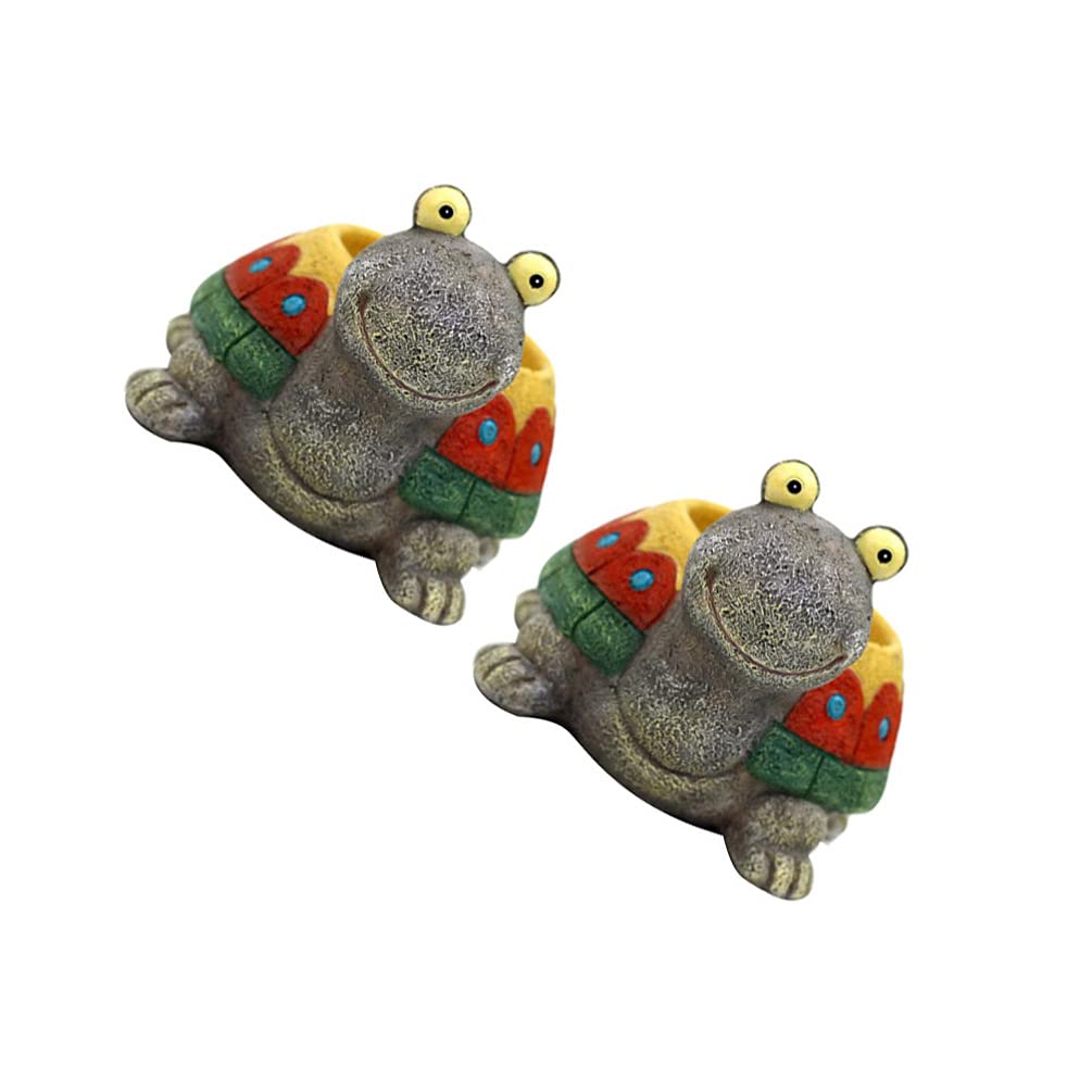 Hemoton Ceramic Plant Pots Indoor - 2 Pack Cute Turtle Resin Flower Pot, Bonsai Planter for Home, Office, Indoor & Outdoor Decor - Perfect for Succulents, Herbs, and Small Plants