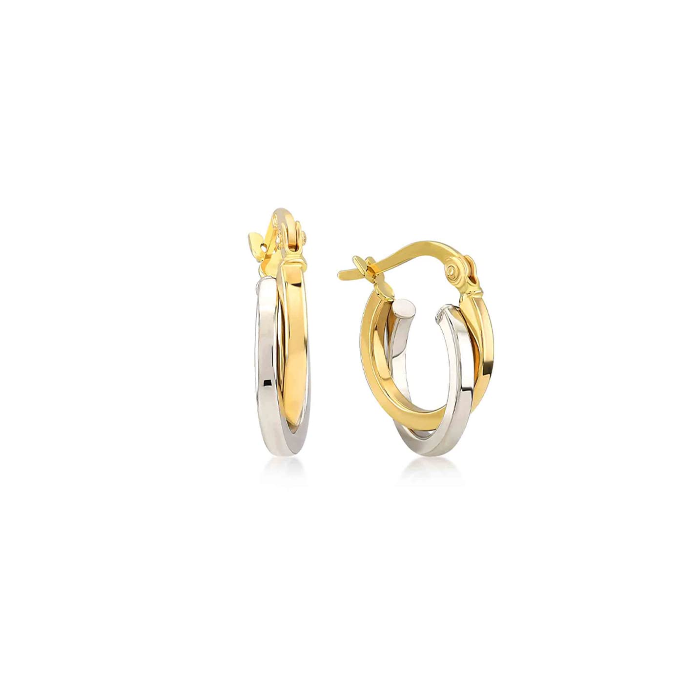 14K Real Gold Two-Tone Hoop Earrings for Women - Yellow & White Gold Intertwined Hoops - Soft Edge Dainty Jewelry - Perfect Gift for Mom, Wife, Girlfriend - Ideal for Weddings, Parties & Everyday Wear