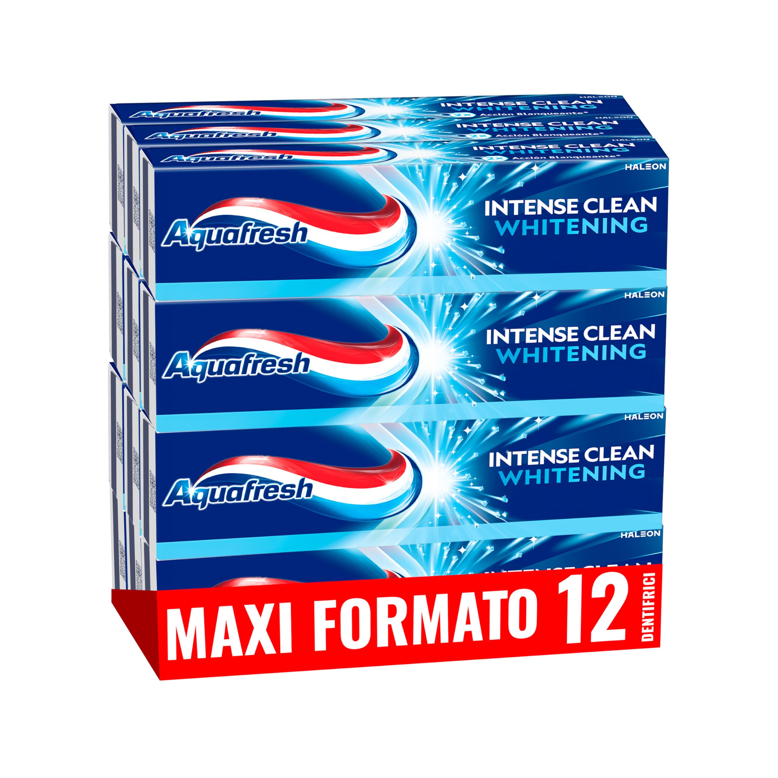 Aquafresh Intense Clean Whitening Toothpaste - Deep Stain Removal & Teeth Whitening, 12-Pack (12 x 75ml) | Fresh Breath for Daily Oral Care & Confidence Boost