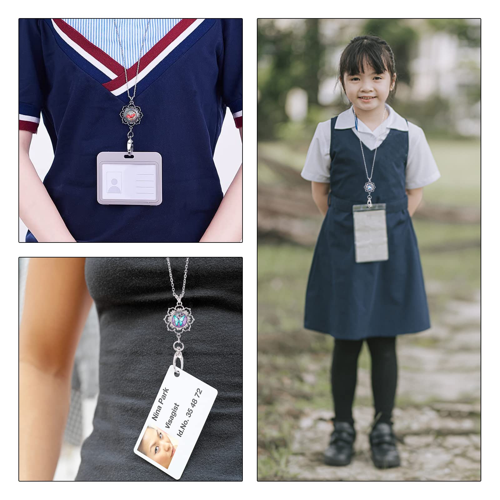 Women's Butterfly Lanyard Set - 12Pcs Breakaway ID Badge Holder for Office & School Teachers