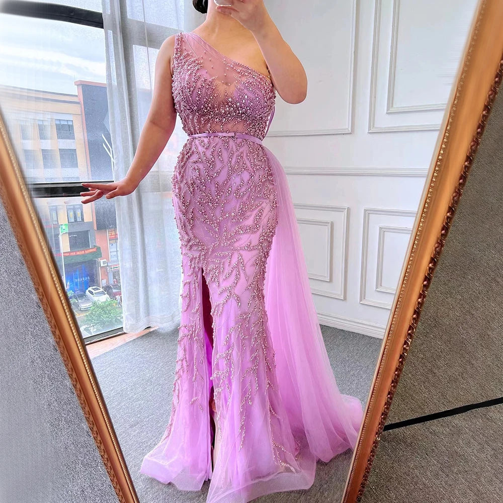 Serene Hill Pink High Split Mermaid Elegant Evening Dresses for Women - Luxury Beaded Prom Gowns 2025 - Perfect for Parties, Galas & Formal Events (Style LA71582)