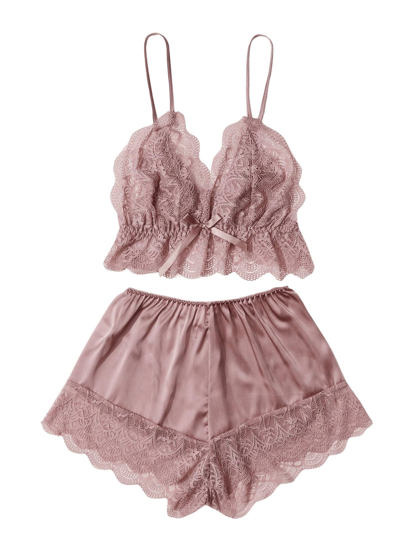SOLY HUX Women's Lace Pajama Set - Sleepwear & Lounge Wear for Home Comfort