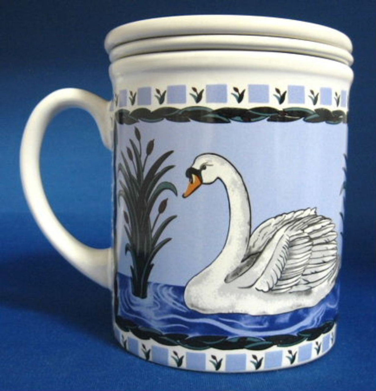 Premium Swan Tea Mug with Infuser & Coaster - Elegant Blue and White Ceramic Tea Cup with Removable Strainer | Perfect for Loose Leaf Tea, Herbal Infusions & Home Office Use