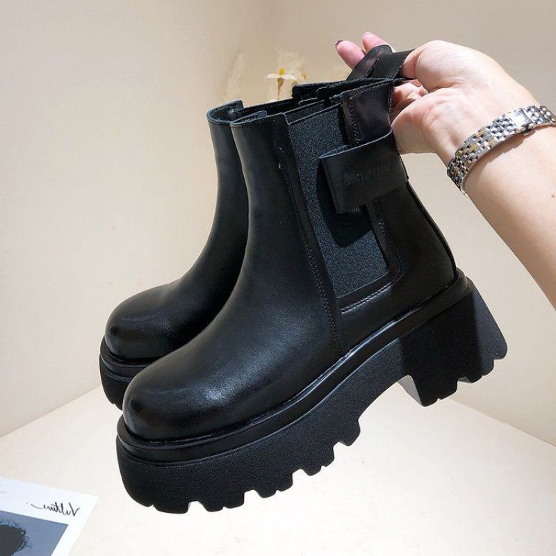Lovevop Women's Chelsea Boots - Thick Sole Leather Ankle Boots British Style Fashion Mid Calf Shoes for Casual Wear & Outdoor Activities