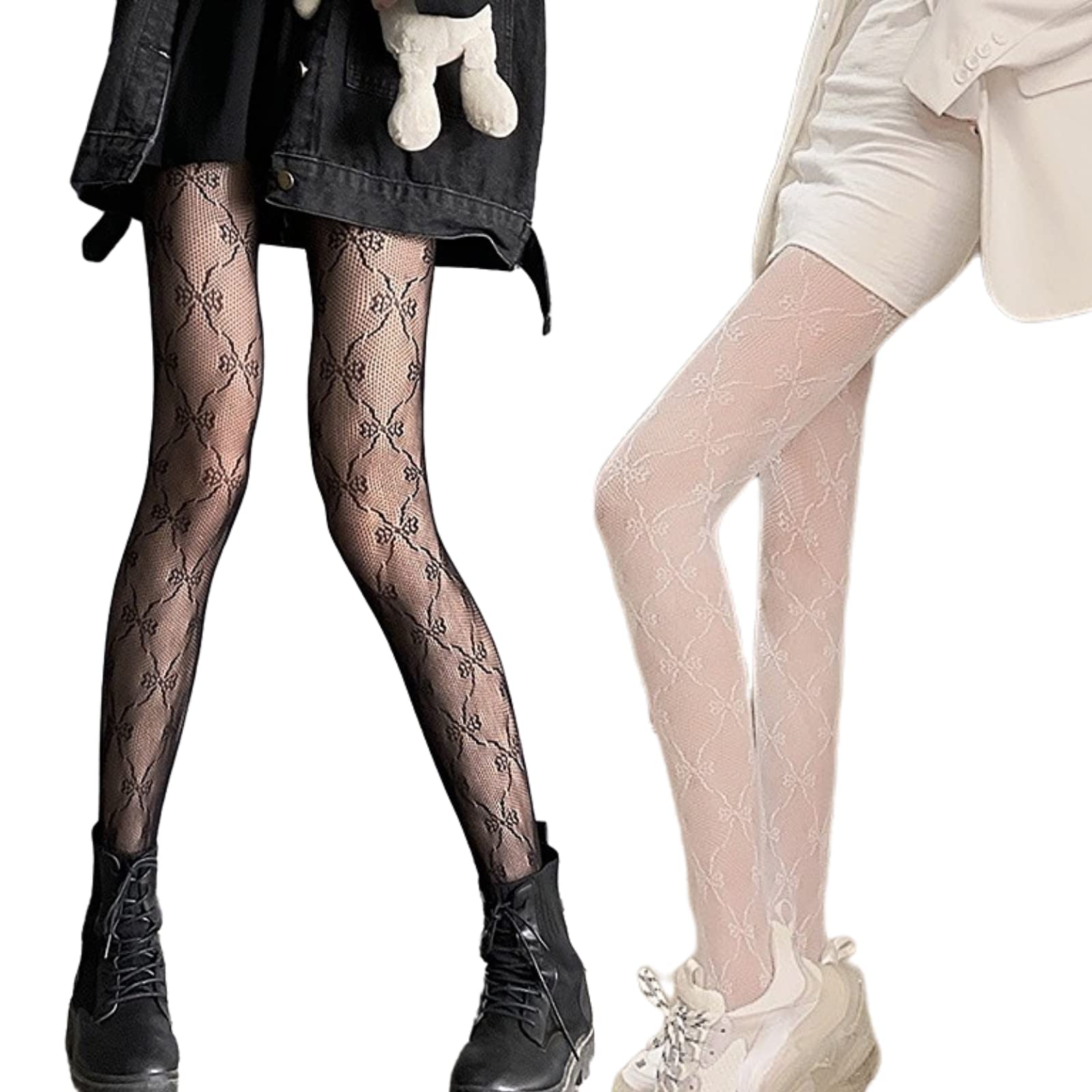 Verdancy 2Pcs Women's Ultra Stretchable Pantyhose - Hollow Floral Lace Stockings & Fishnet Tights, Plus Size, Comfortable & Breathable for Daily Wear, Party, Date Night & Special Occasions