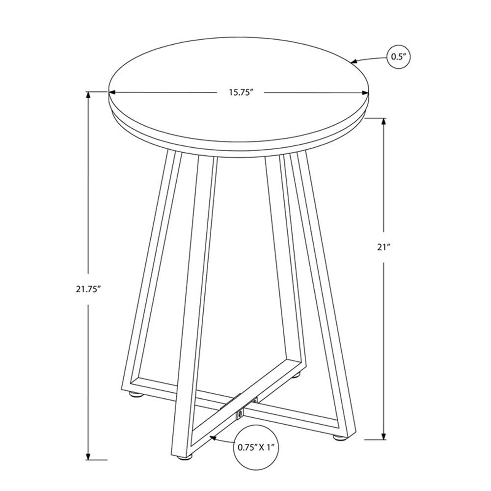 Monarch Specialties 2178 Round Accent Table - White Marble Look & Black Metal Frame - 15.75