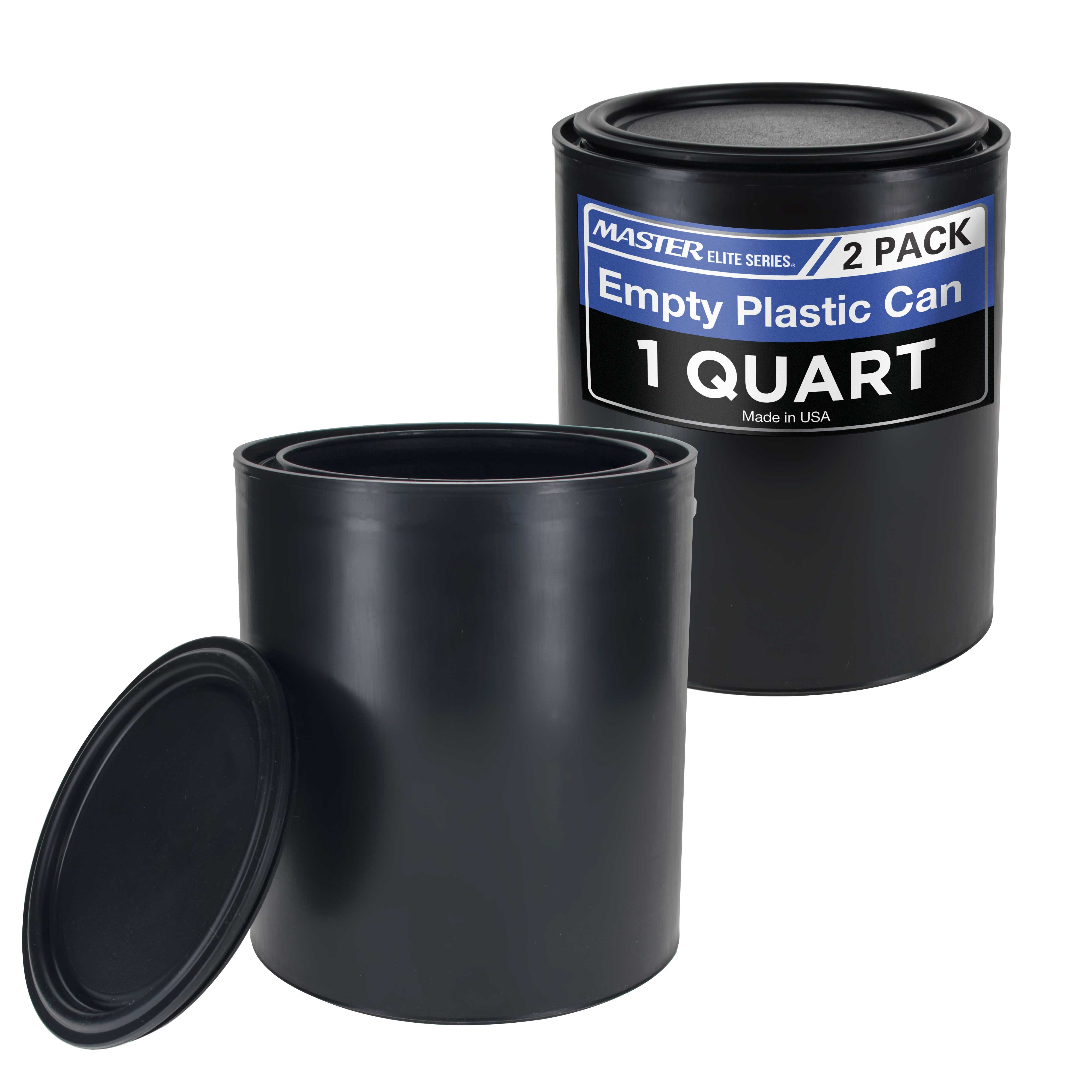 Master Elite 1 Quart (32 oz) Empty Plastic Paint Can Bucket with Triple Lock Airtight Lid - Pack of 2 - All Plastic Coating Storage Pail with Handle - Perfect for Paint Storage, DIY Projects & Home Organization
