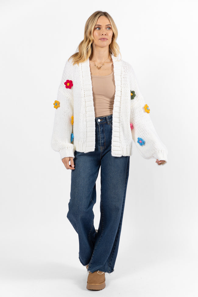 The Way I Feel Ivory Multi-Flower Embroidered Cardigan - Soft Knit Sweater for Women | Perfect for Spring Outfits, Date Nights & Casual Wear