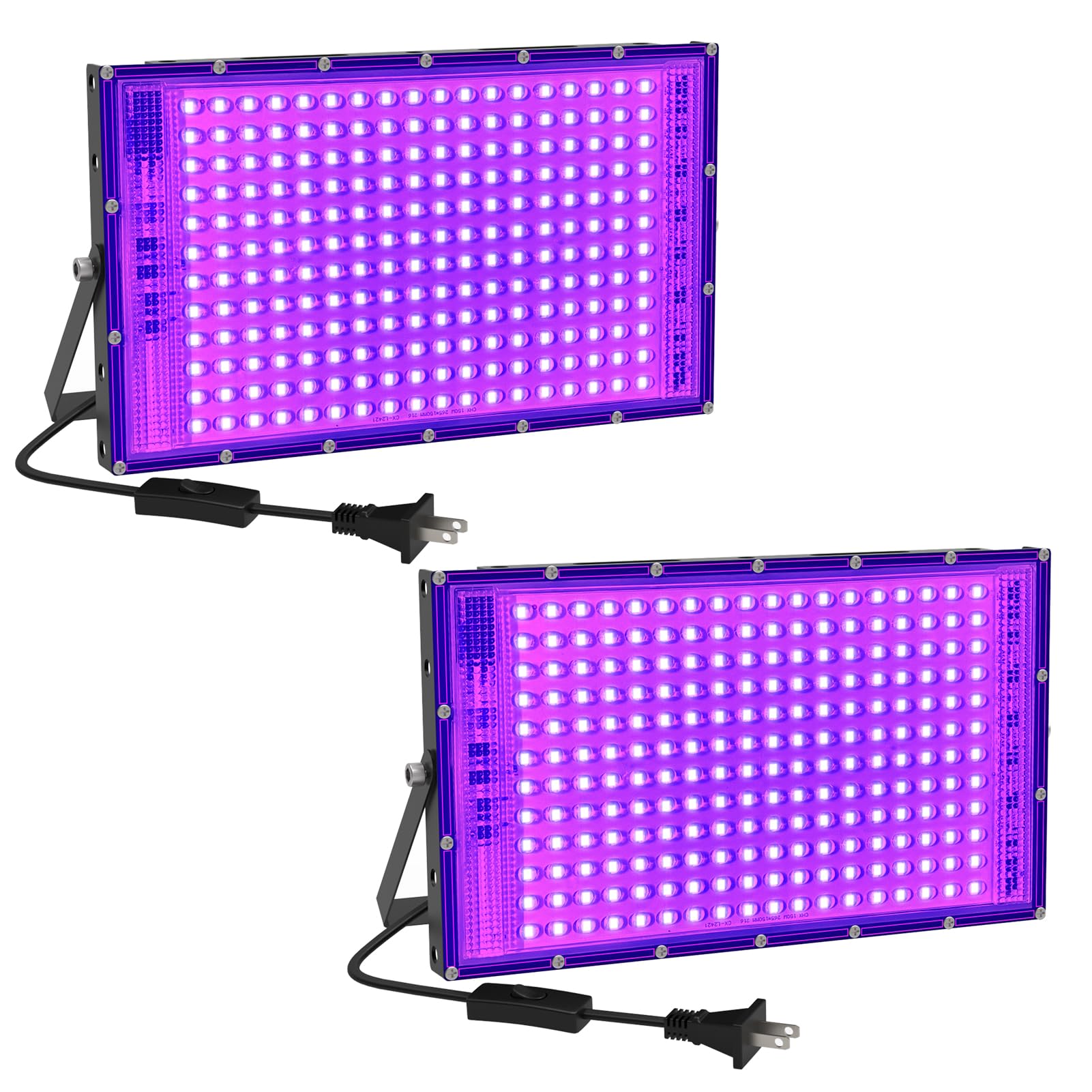 150W LED Black Light 2 Pack - UV Black Lights for Glow Party, Halloween & Body Painting - Ultra Thin Flood Lights with On/Off Switch - Perfect for Dark Rooms, Neon Decor & UV Reactive Art