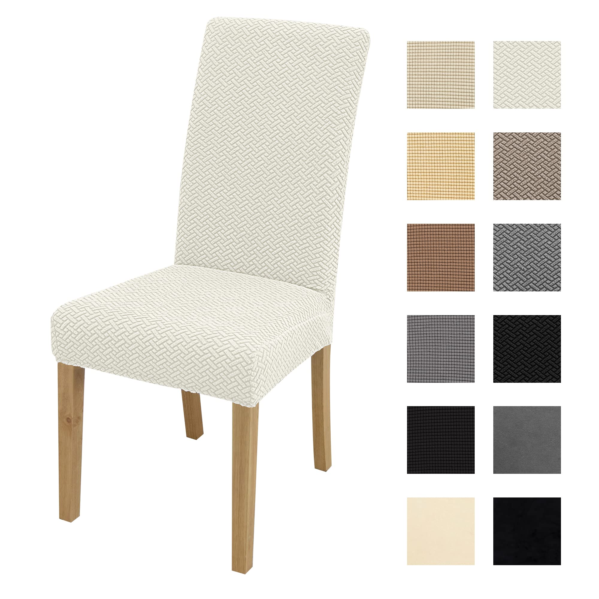 BIETYONE Stretch Jacquard Dining Chair Covers - Set of 4 Beige White Slipcovers for Parsons Chairs | Washable Fabric Protector for Dining Room, Kitchen, and Office Chairs