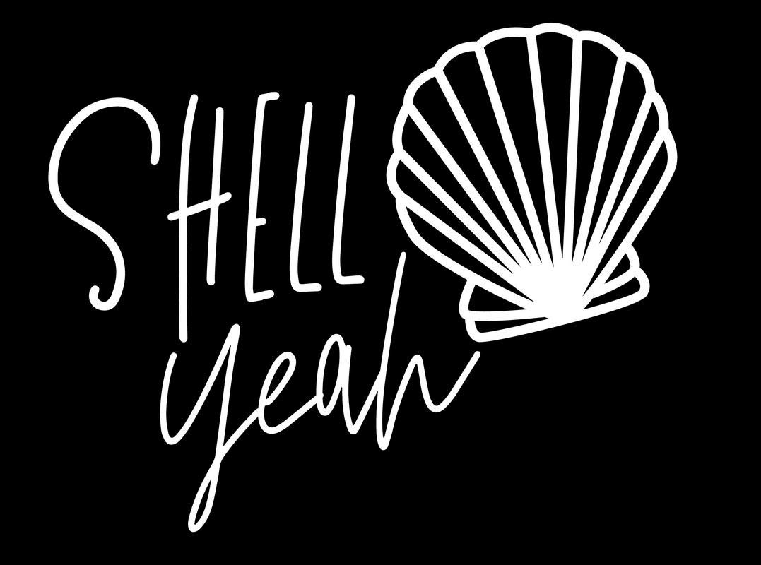 Funny Sea Shell Vinyl Sticker - 'Shell Yeah' Creative Concept Decal for Cars, Trucks, Vans, Walls & Laptops - White 5.5 x 4.5 Inch - CCI2465 - Perfect for Beach Lovers, Summer Decor & DIY Projects
