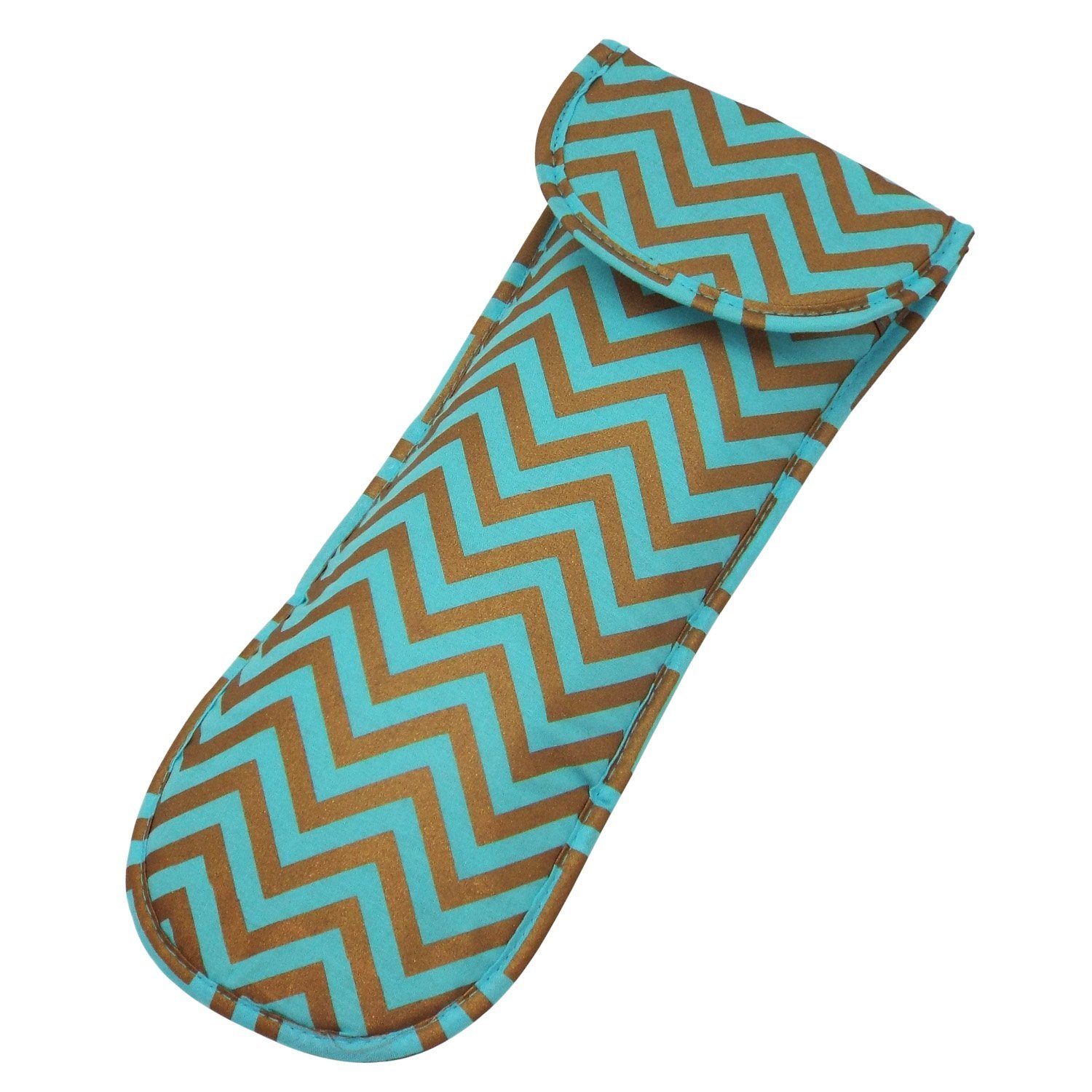 Heat-Resistant Flat Iron Cover - Teal and Bronze Chevron Design | Protective Case for Hair Straighteners | Travel & Home Use