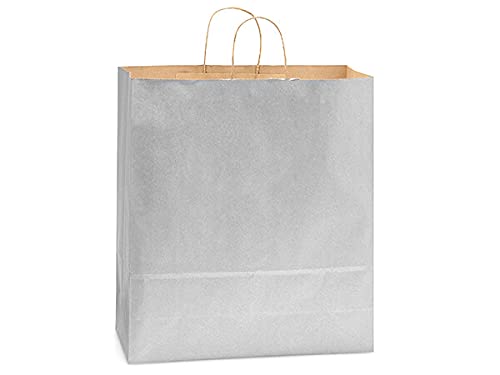 Eco-Friendly Recycled Kraft Paper Shopping Bags - Metallic Silver - 16