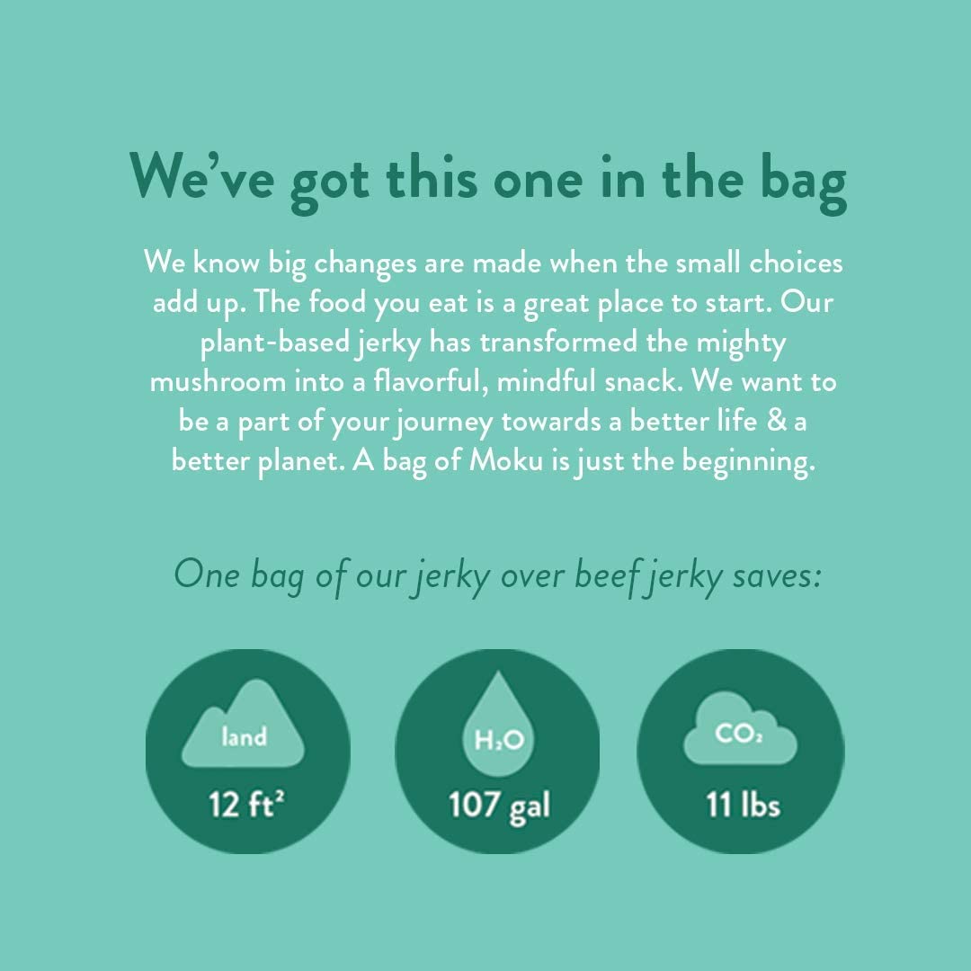 Moku Plant-Based Mushroom Jerky - Korean BBQ Flavor (3 Pack) | Vegan Beef Jerky Alternative | Gluten Free, Soy-Free, Non-GMO Healthy Snacks | No Artificial Sweeteners | 2.0 Oz Each | Perfect for Hiking, Camping & On-the-Go Vegan Snacking