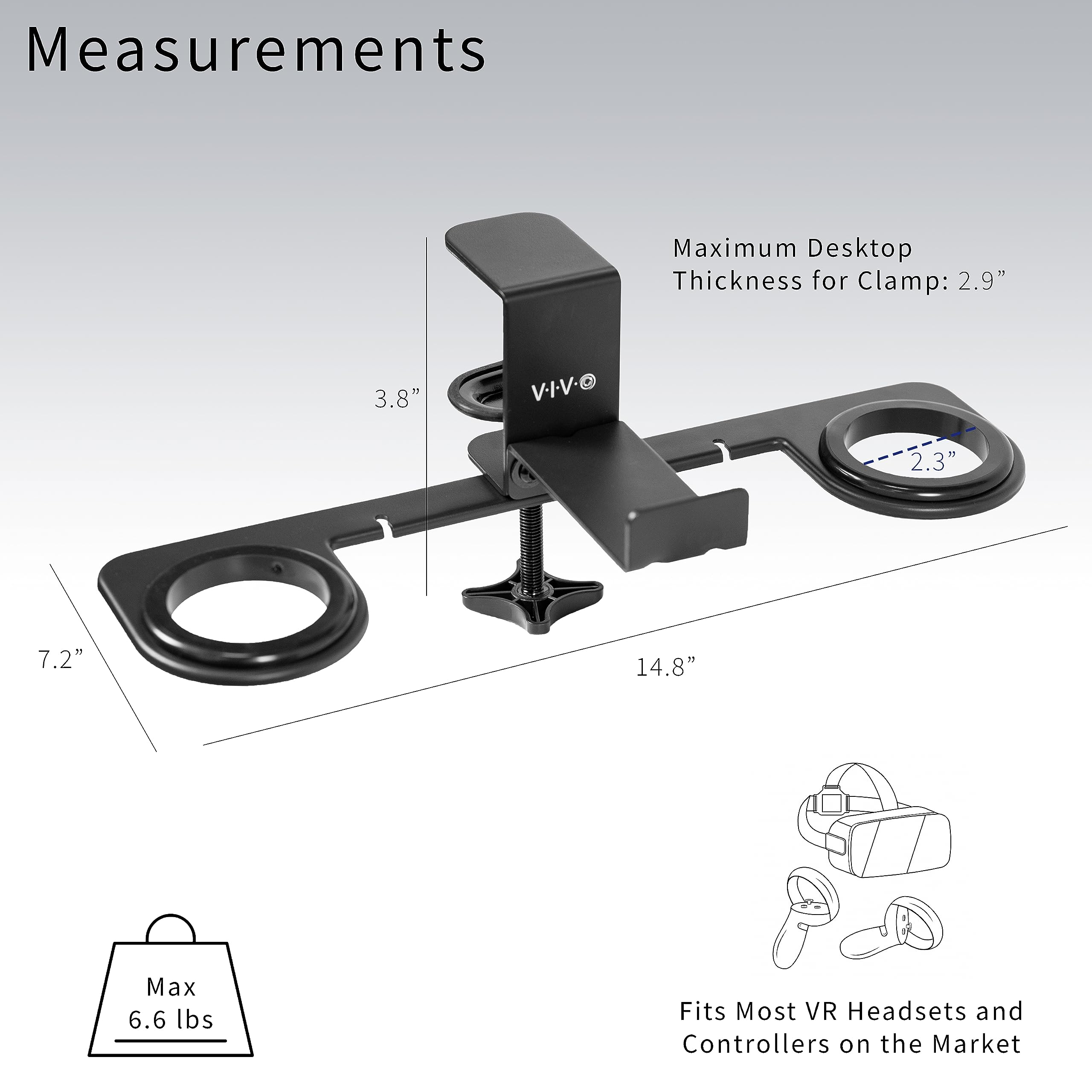 Premium VIVO Clamp-on VR Headset Stand for Desk - Universal Metal Display Holder for Virtual Reality Headsets & Controllers (Black, MOUNT-VR01) - Perfect for Gaming Setup, Office Organization & VR Accessories Storage