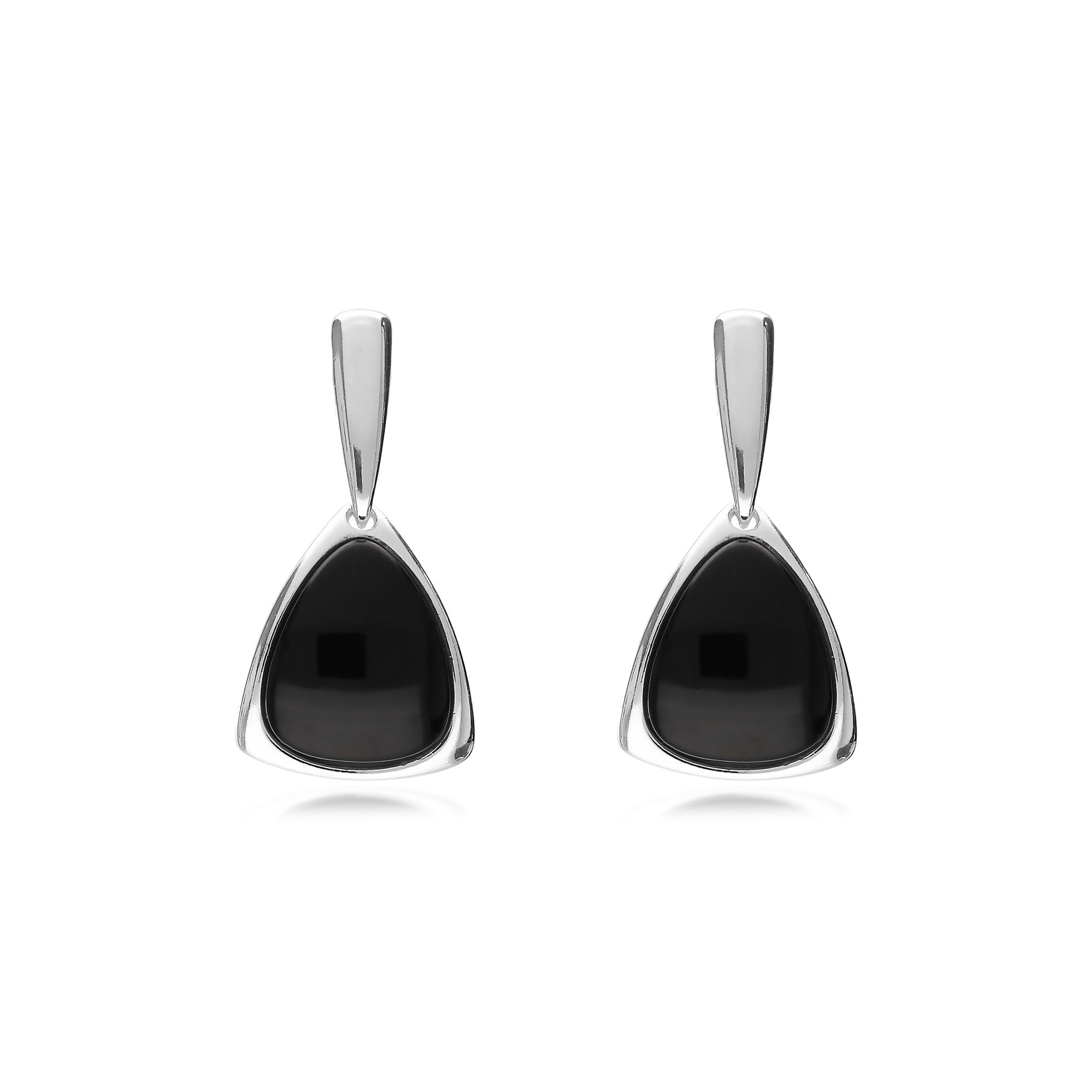 Whitby Jet Sterling Silver Curved Triangle Earrings for Women - Elegant Gothic Jewelry for Parties, Weddings & Evening Events