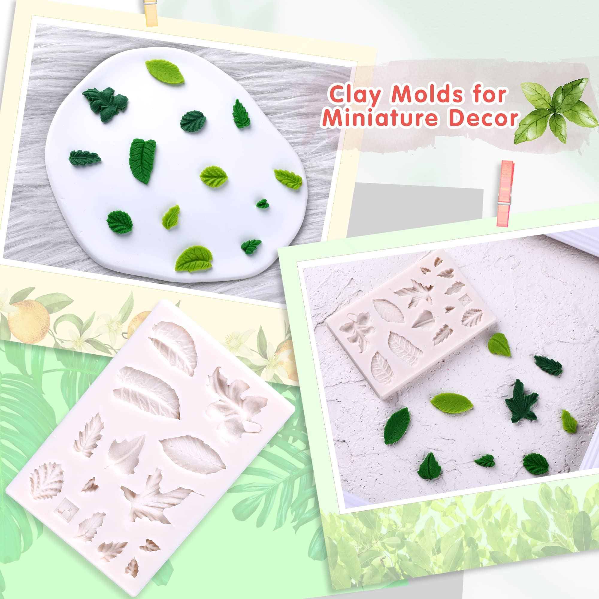 14-Cavity Puocaon Leaves Silicone Molds for Polymer Clay Jewelry Making - 0.5~1.3 Inch Leaf Shapes (Perfect for DIY Earrings, Pendants & Botanical-Themed Crafts)