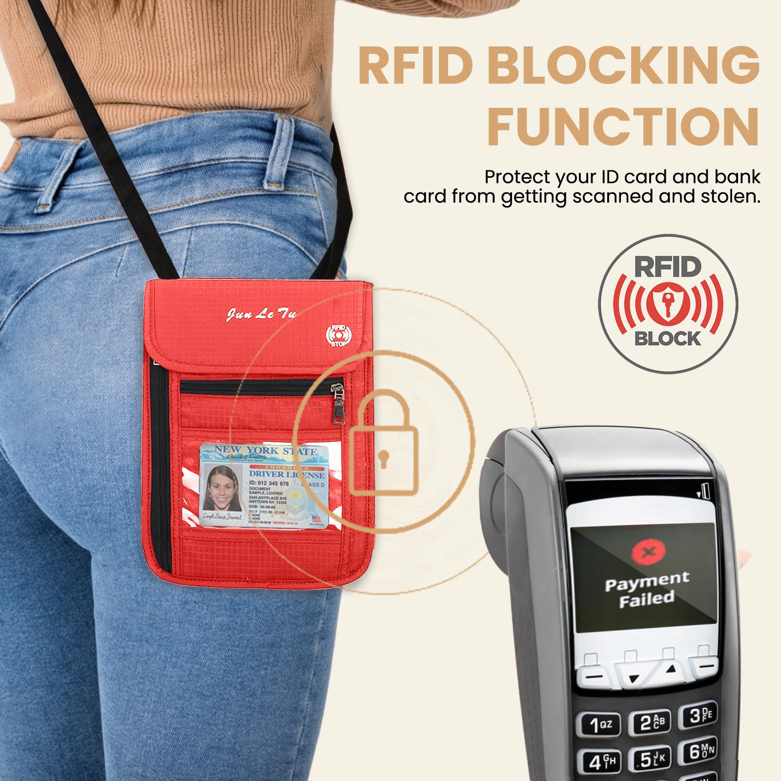 RFID Blocking Passport Holder with Visual Window - Waterproof Travel Wallet for Men & Women | Secure Document Organizer for Airports, Vacations & Business Trips | Red