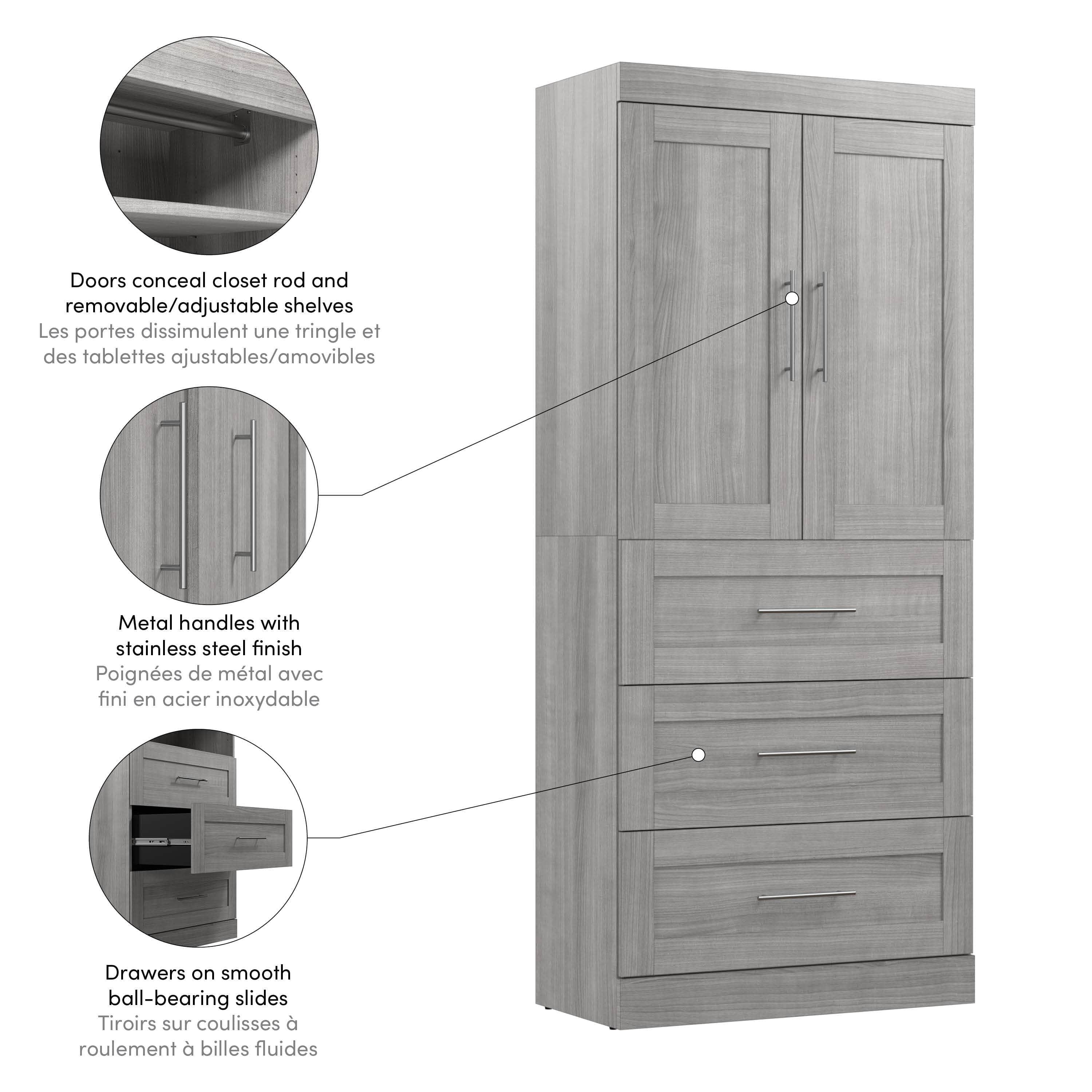36W Wardrobe with 3 Drawers - 5 Color Options for Bedroom, Closet & Storage Organization | Space-Saving Furniture for Small Apartments