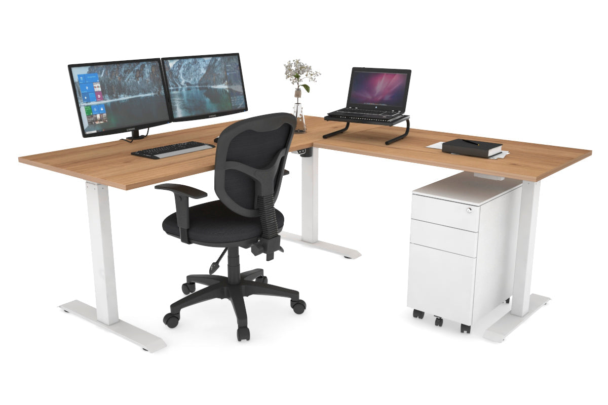 Adjustable Corner Workstation with White Frame - 1600L x 1450W RHS Work Desk for Home Office & Small Business Workspace