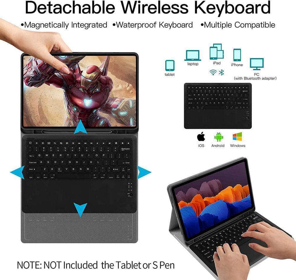 Detachable Wireless Bluetooth Keyboard for Samsung Galaxy Tab S7 Lite 12.4 (T730/T735) with Silicone Case - Perfect for Work, Study & Travel