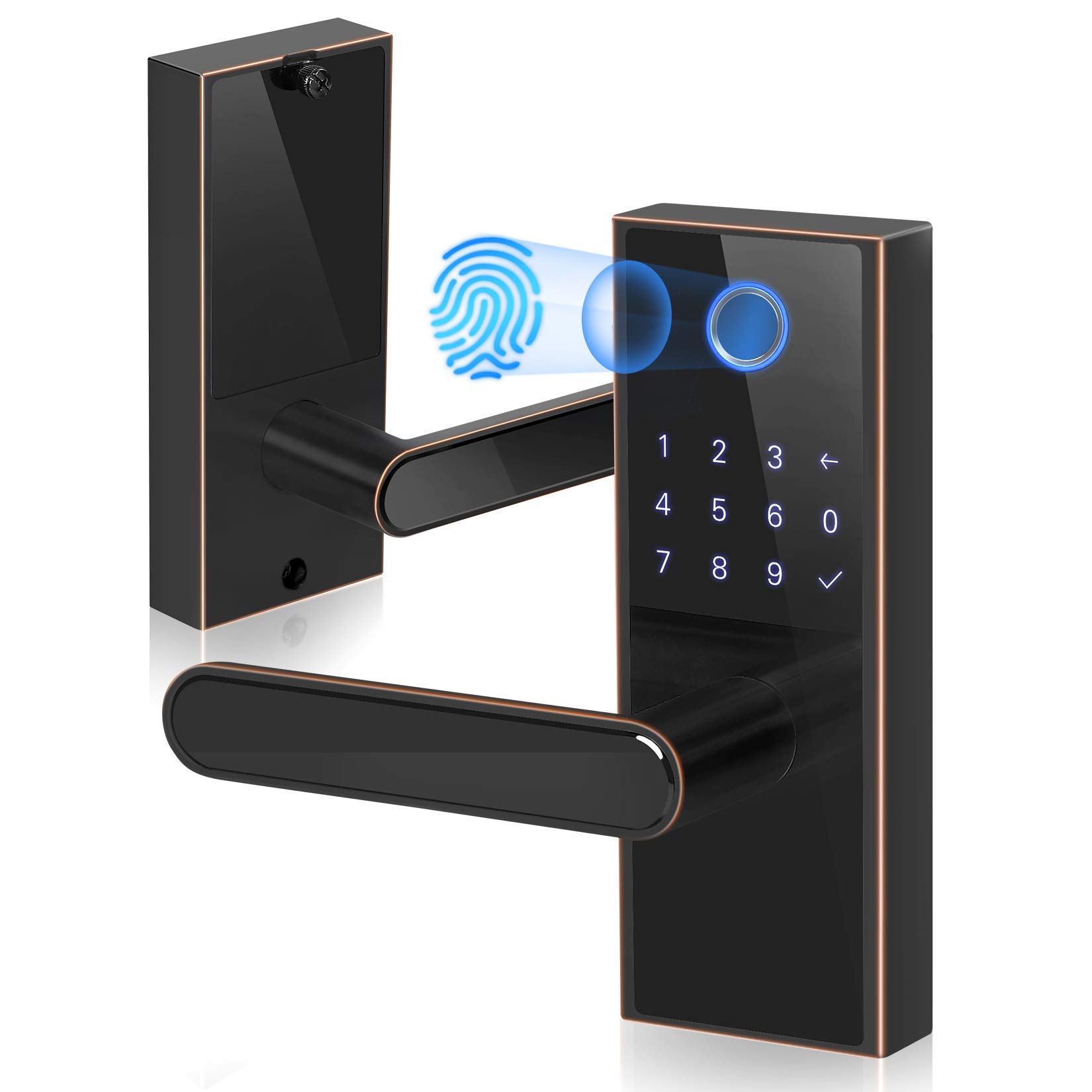 iMagic Smart Fingerprint Door Lock - Keypad Entry with LED Touch Screen, Built-in Alarm, One-Touch Locking & Backup Key - Easy Installation for Home, Office & Apartment Security (Aged Bronze) - Perfect for Front Doors, Bedrooms & Rental Properties