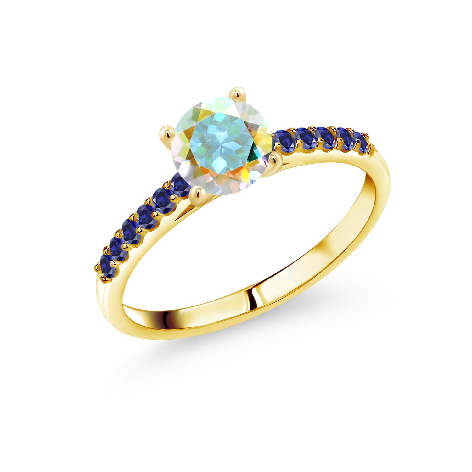 1.24 Ct Mystic Topaz & Blue Created Sapphire 10K Yellow Gold Ring for Women | Gem Stone King | Elegant Wedding, Engagement & Anniversary Jewelry Gift