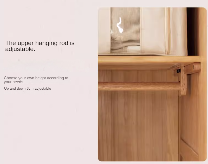 Oak Solid Wood Modular Wardrobe with Rattan Doors - Customizable Closet Storage for Bedroom & Living Room Organization