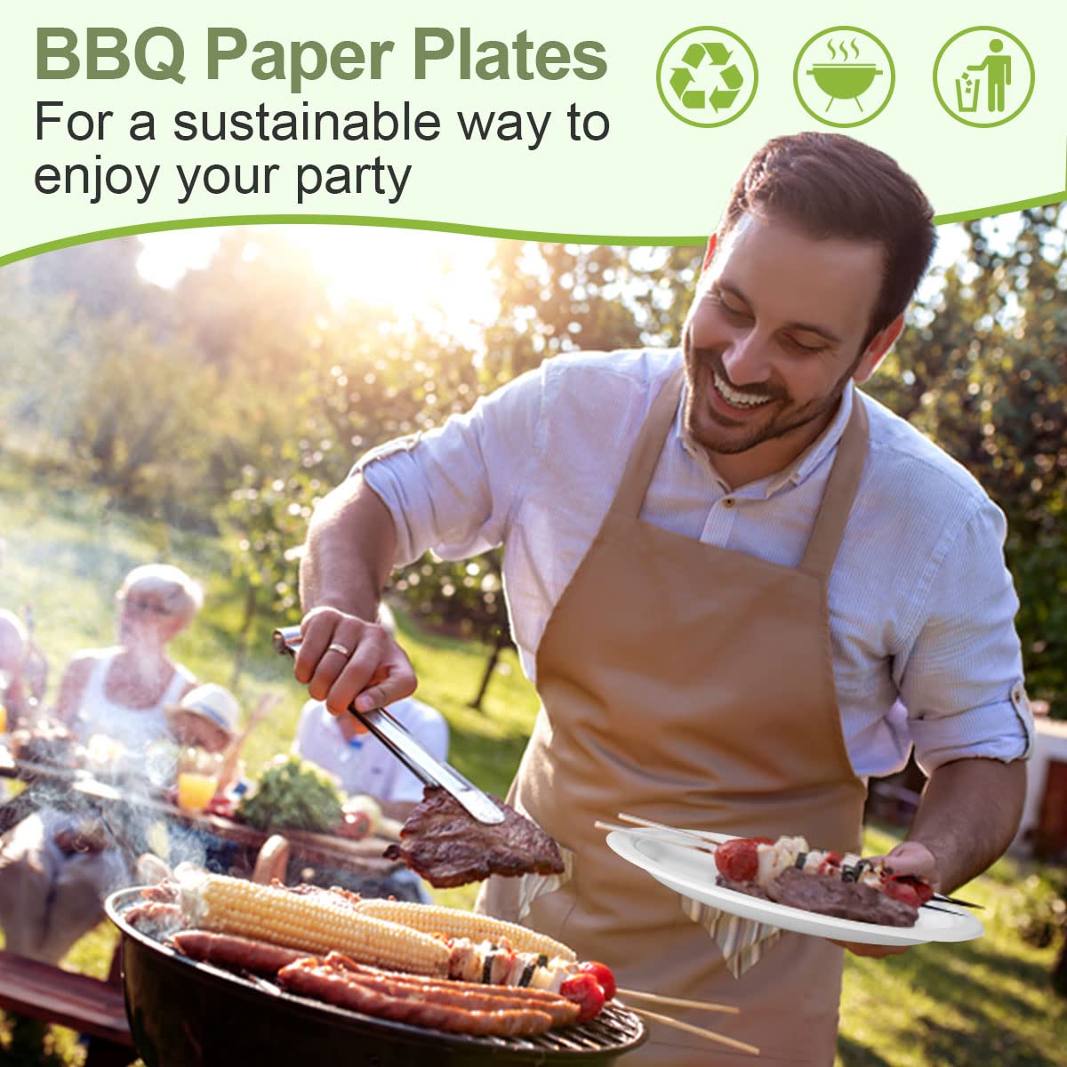 9 Inch Compostable Paper Plates - 50 Pack Heavy Duty Eco Friendly Disposable Dinner Plates for BBQ, Party, Picnic | Perfect for Outdoor Events, Family Gatherings & Sustainable Dining