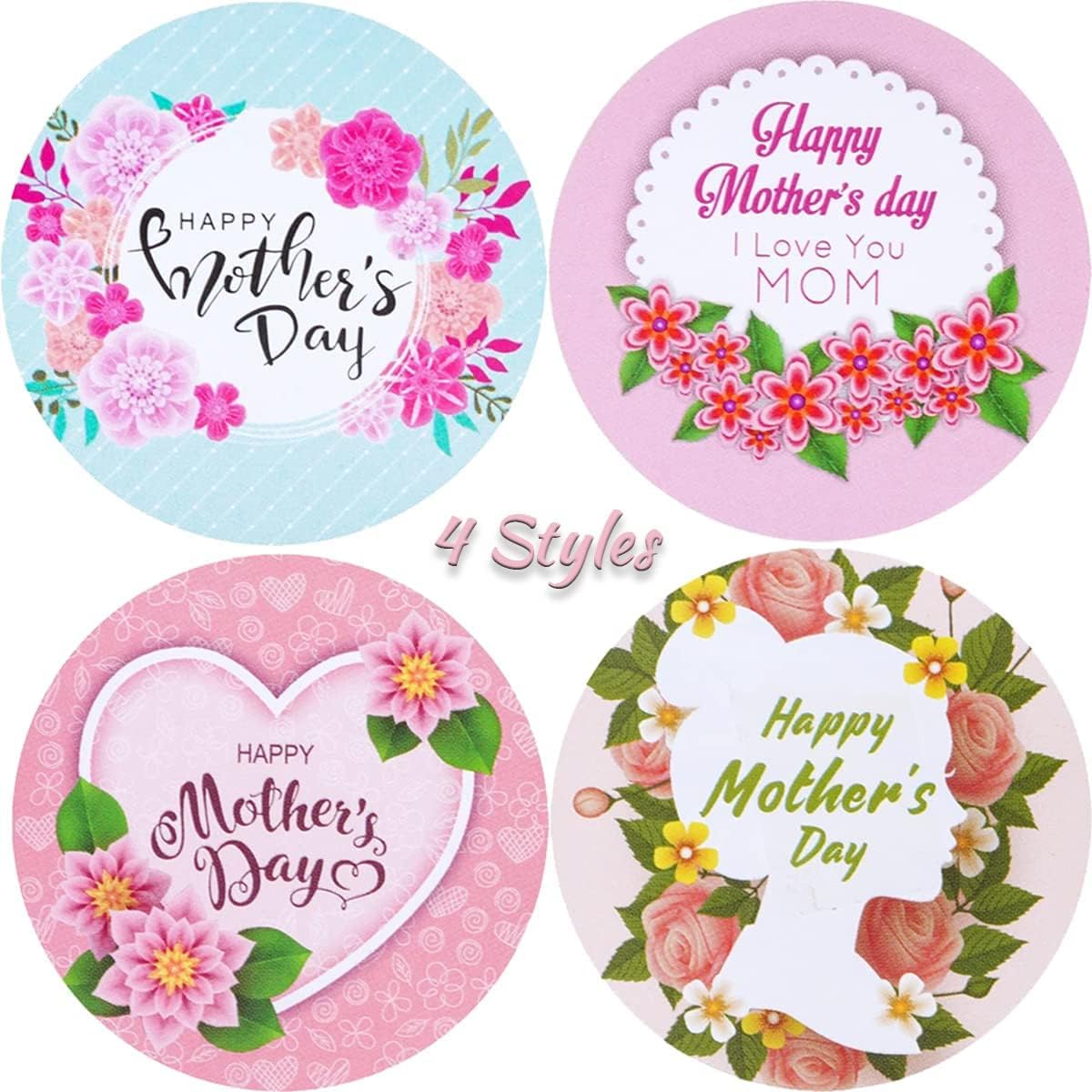 500 PCS Happy Mother's Day Stickers - Self-Adhesive Floral Labels for Party Favors, DIY Cards & Gift Wrapping (1.5 Inch) - Perfect for Mother's Day Decorations, Scrapbooking & Craft Projects