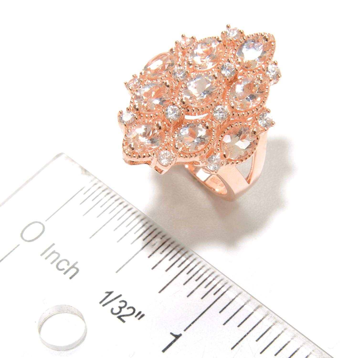 Rose Gold Vermeil 3.19ctw Morganite Cluster Cocktail Ring - Size 7 | Elegant Statement Jewelry for Weddings, Parties & Special Occasions