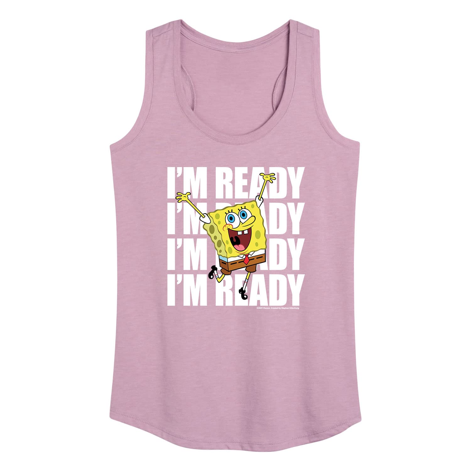 HYBRID APPAREL Spongebob Squarepants I'm Ready Women's Racerback Tank Top - Funny Cartoon Graphic Tee for Summer, Gym, Beach & Casual Wear