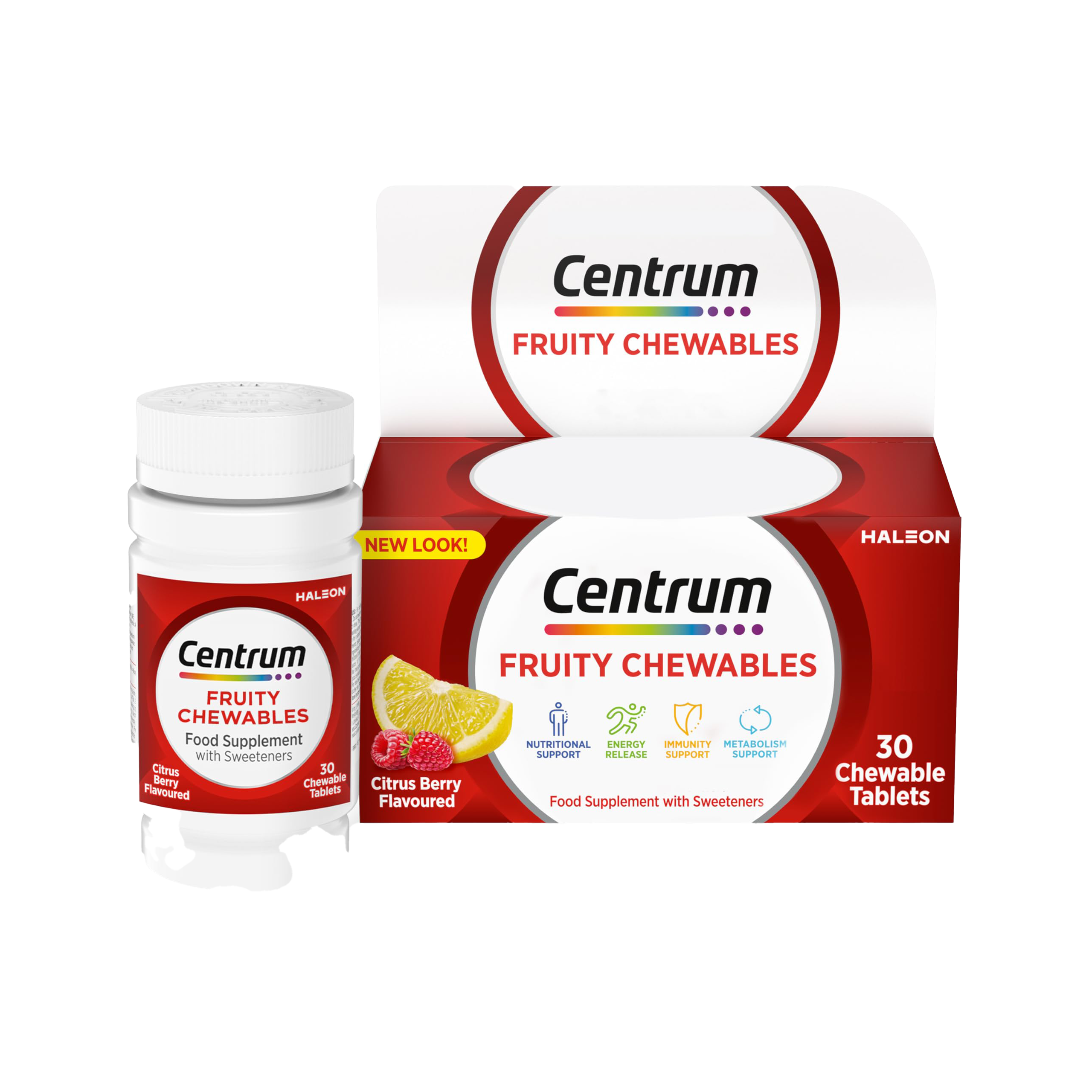 Centrum Fruity Chewable Multivitamin for Adults - 30 Tablets with Vitamin A, C, D, E & Zinc - Immune Support & Energy Boost - Great for Daily Nutrition & On-the-Go Supplementation