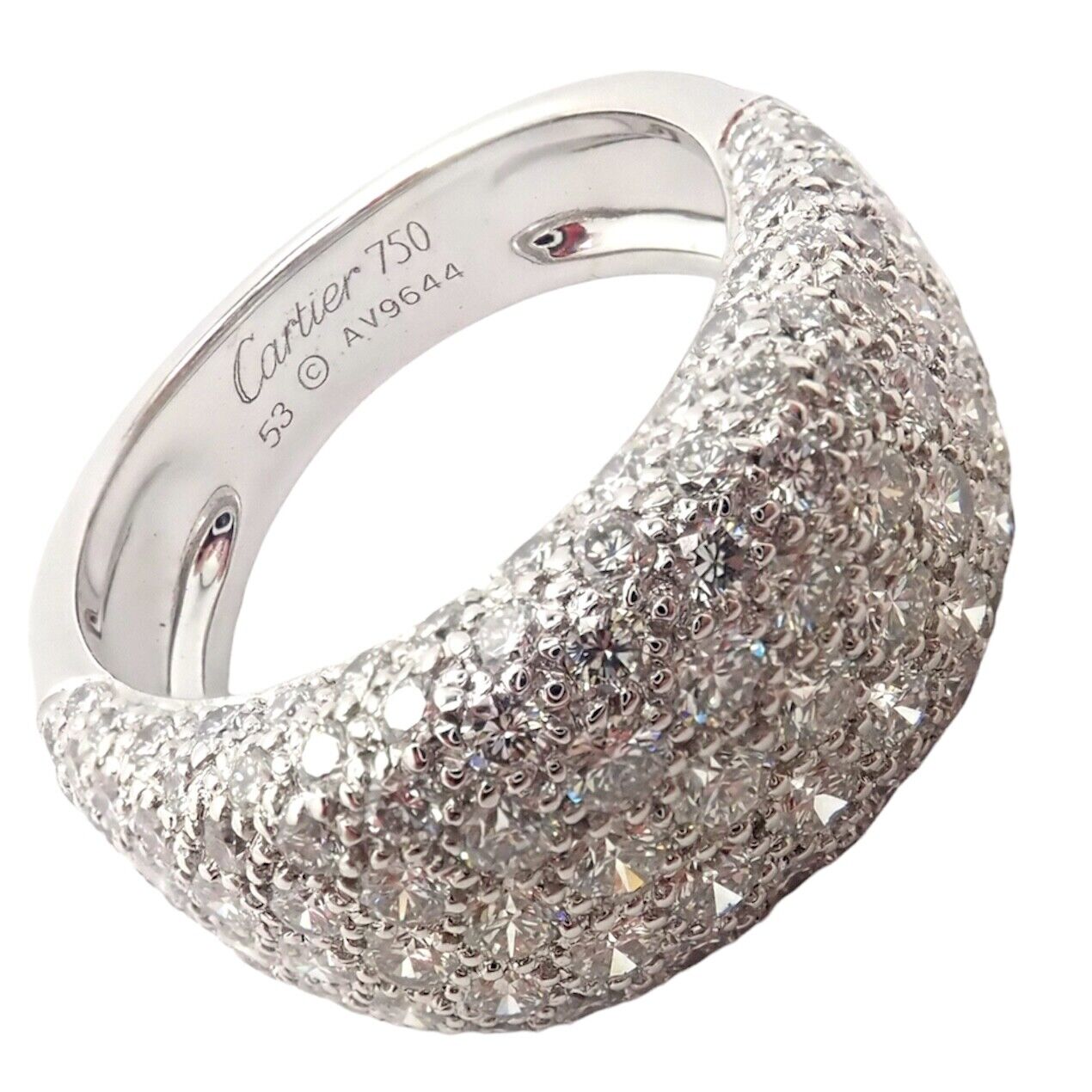 Authentic Cartier 18K White Gold Diamond Wedding Band Ring for Women, Size 53 (US 6.25) - Perfect for Engagement, Anniversary Gifts & Special Occasions