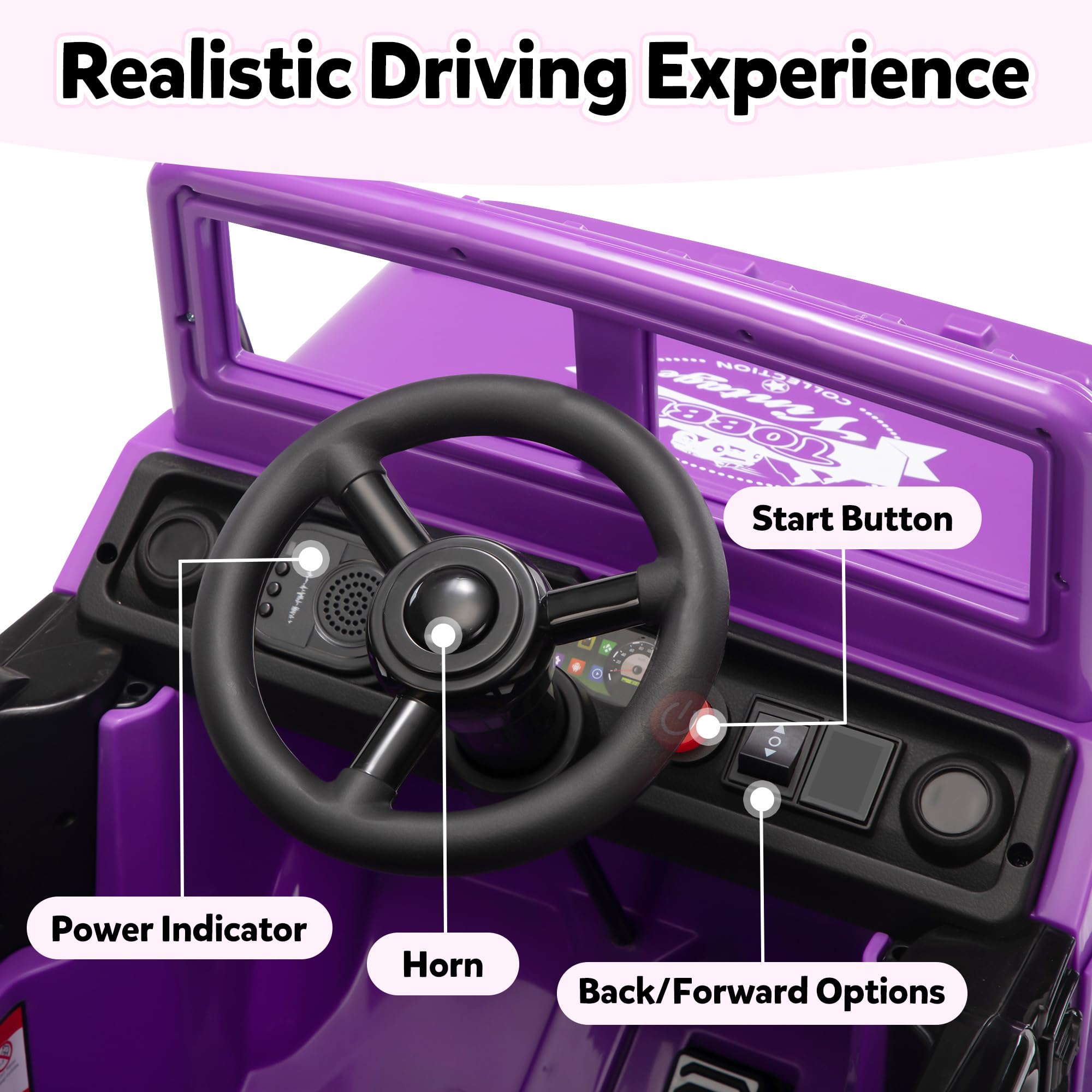 TOBBI 12V Kids Ride On Truck - Electric Powered Toy Car for Toddlers Ages 3-6 with Off-Road Wheels, Suspension, Horn & LED Lights - Perfect Birthday & Christmas Gift for Boys & Girls - Great for Indoor & Outdoor Play (Purple)