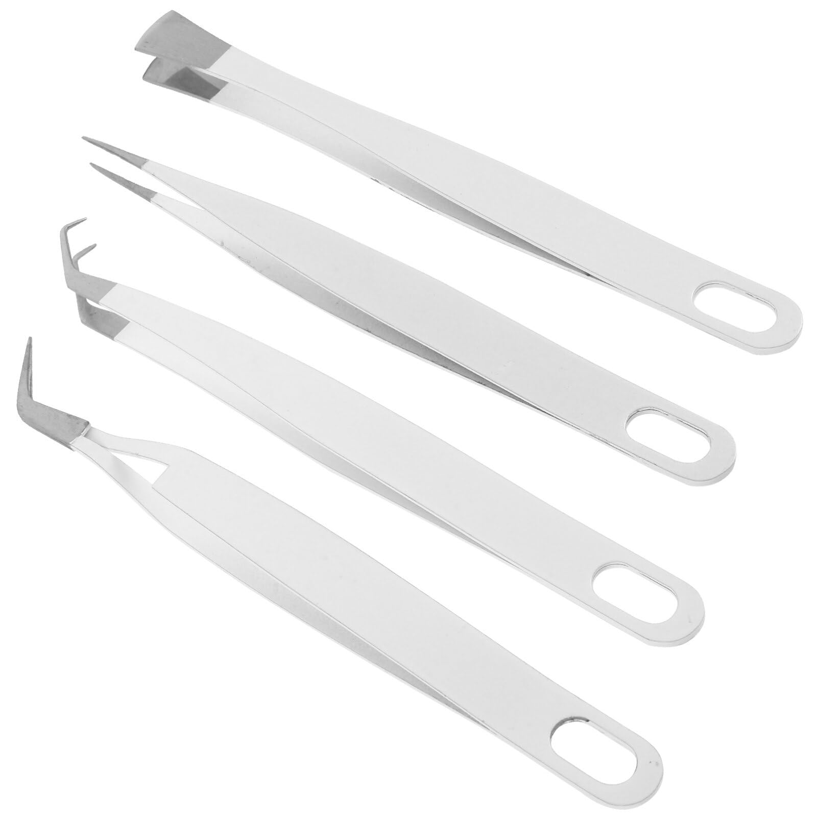 ARTIBETTER 4Pcs Stainless Steel Stamp Tongs - Flat & Wide Tip Precision Tweezers for Philately, Eyelash Extensions (Straight & Curved Tips) - Perfect for Collectors & Beauty Professionals