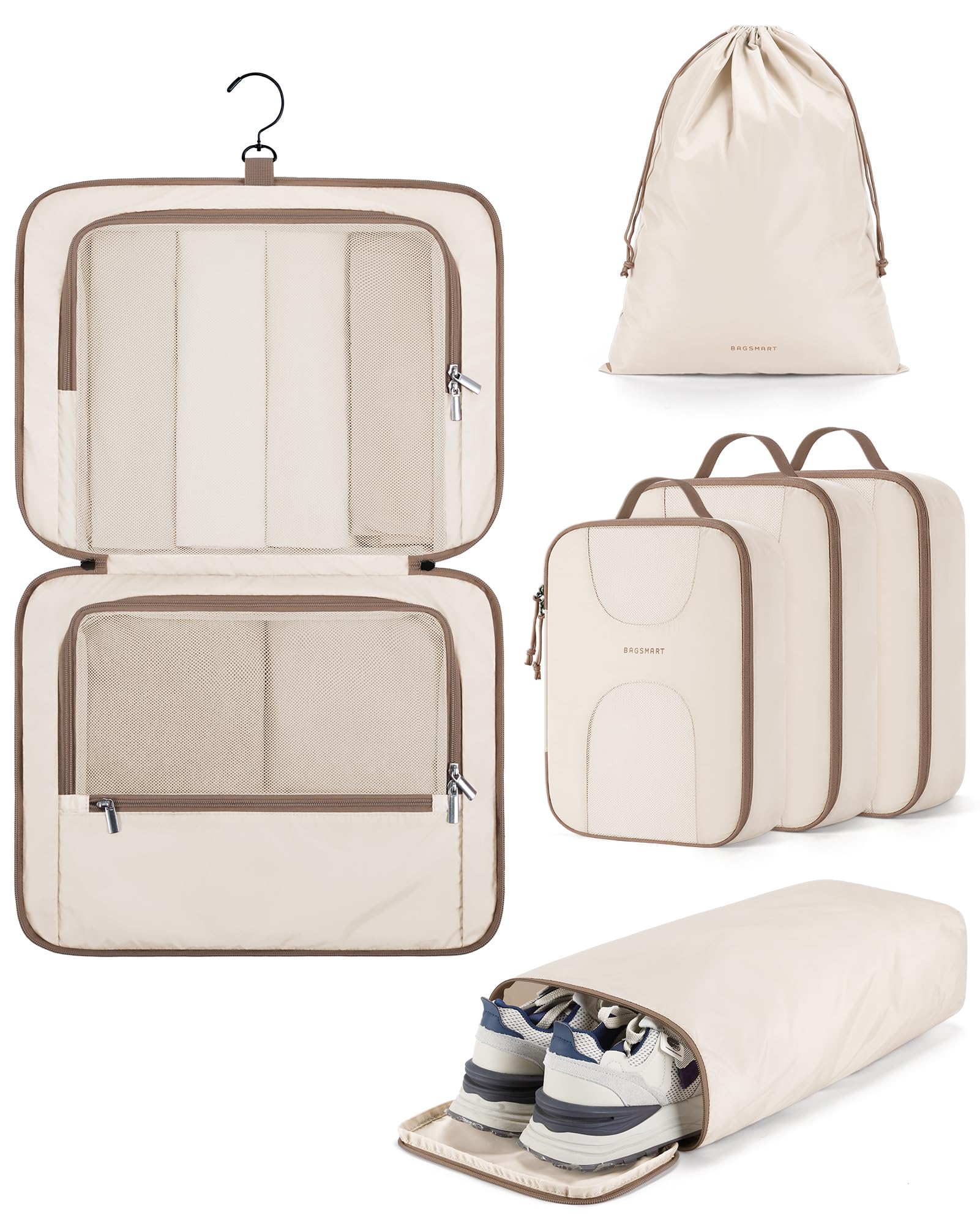 BAGSMART 6-Piece Hanging Travel Packing Cubes Set - Large Luggage Organizers for Women, Cruise Ship Essentials & Suitcase Organization - Perfect for Business Trips, Vacations & Weekend Getaways