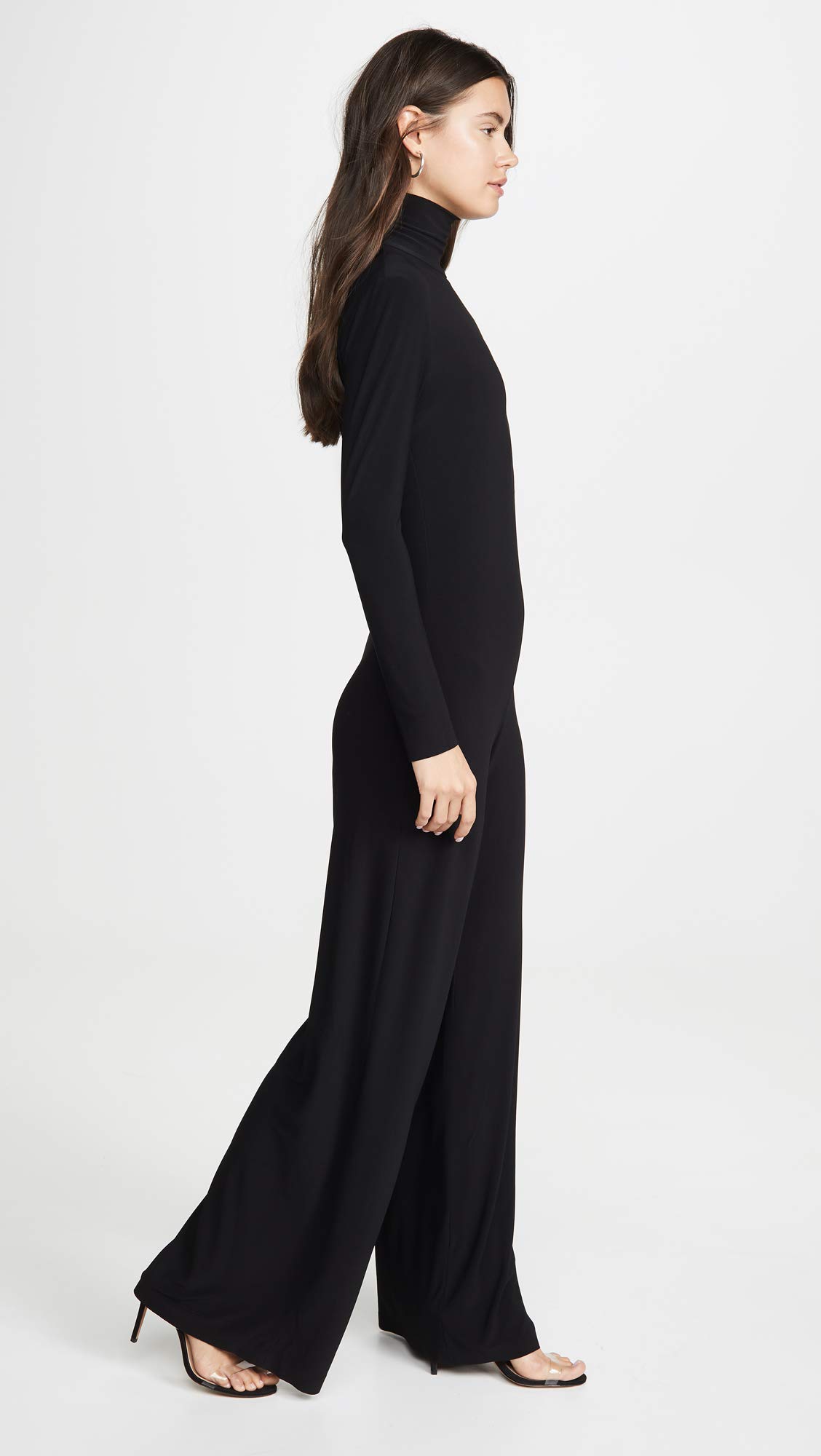 Norma Kamali Women's Long Sleeve Turtleneck Jumpsuit | Slim Fit One Piece Romper | Casual & Office Wear | Perfect for Work, Date Night & Fall Outfits