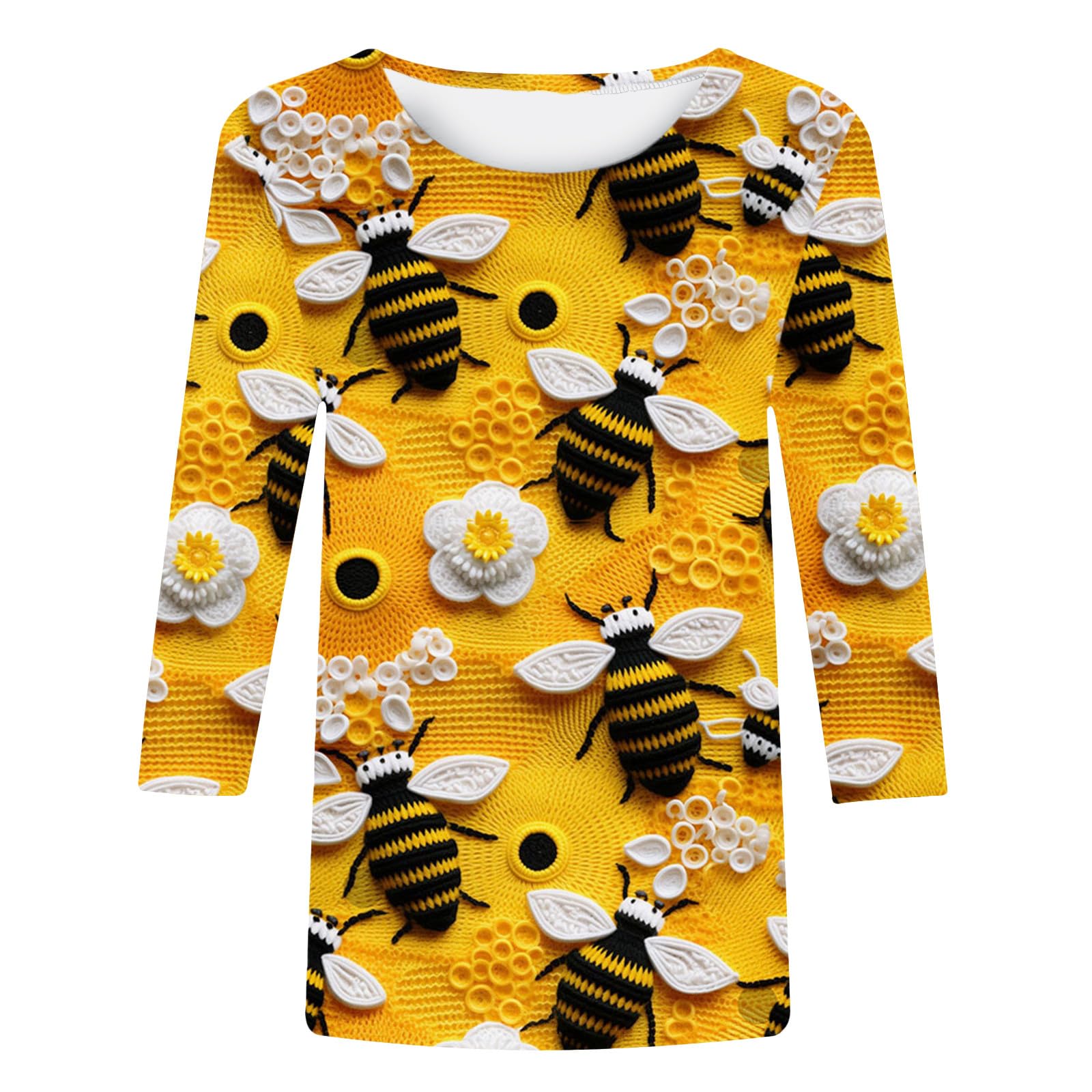 Wodceeke Women's Bee Print 3/4 Sleeve T-Shirt - Casual Summer Top for Outings