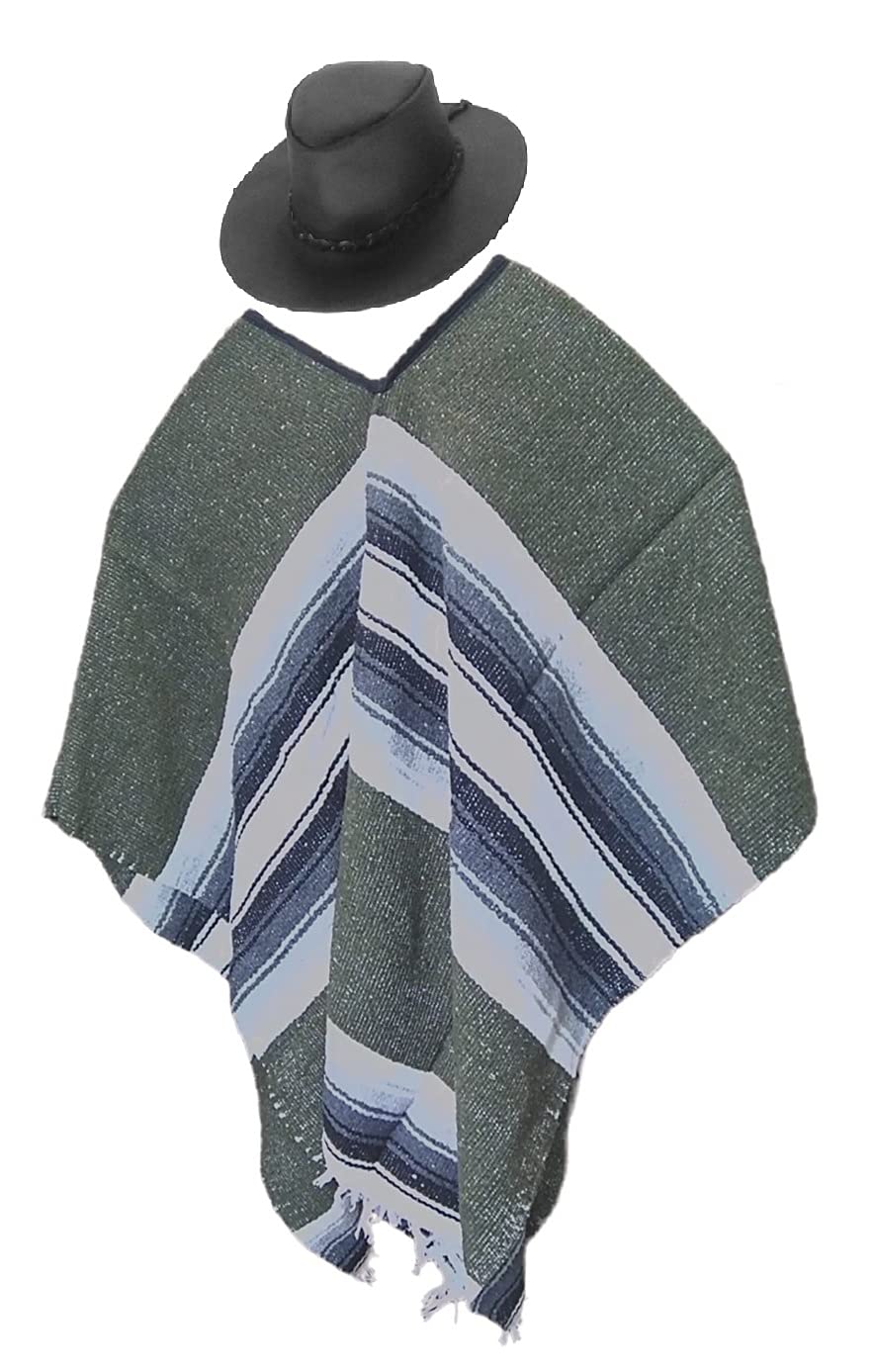 Sharpshooter Clint Eastwood Style Black Cowboy Hat & Green Poncho Set - Western Costume for Halloween, Cosplay, and Themed Parties